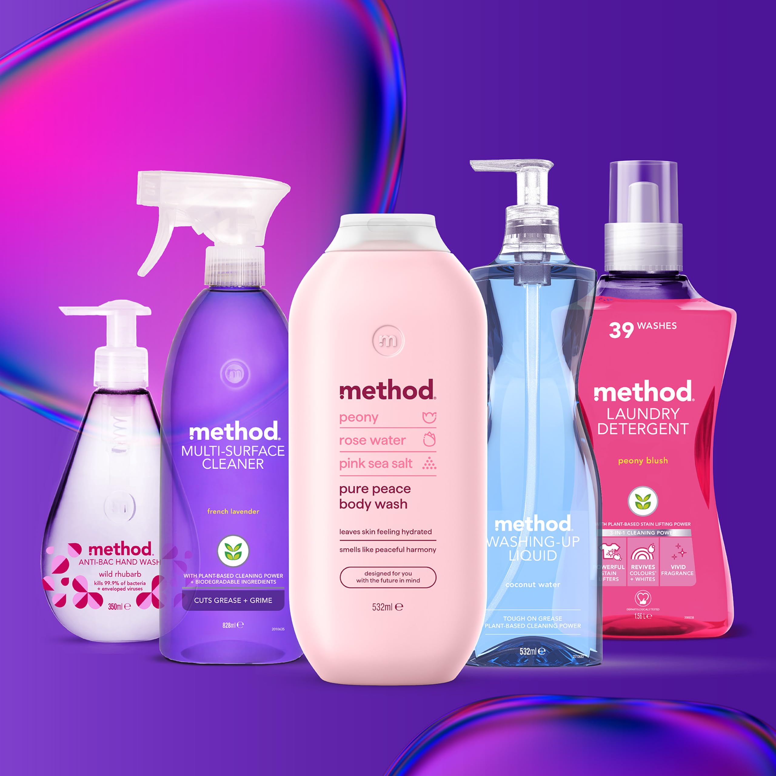 Method Body Wash, Pure Peace, Shower Gel, Peony, Rose Water And Pink Sea Salt Scent, Pack of 1, 532ml.