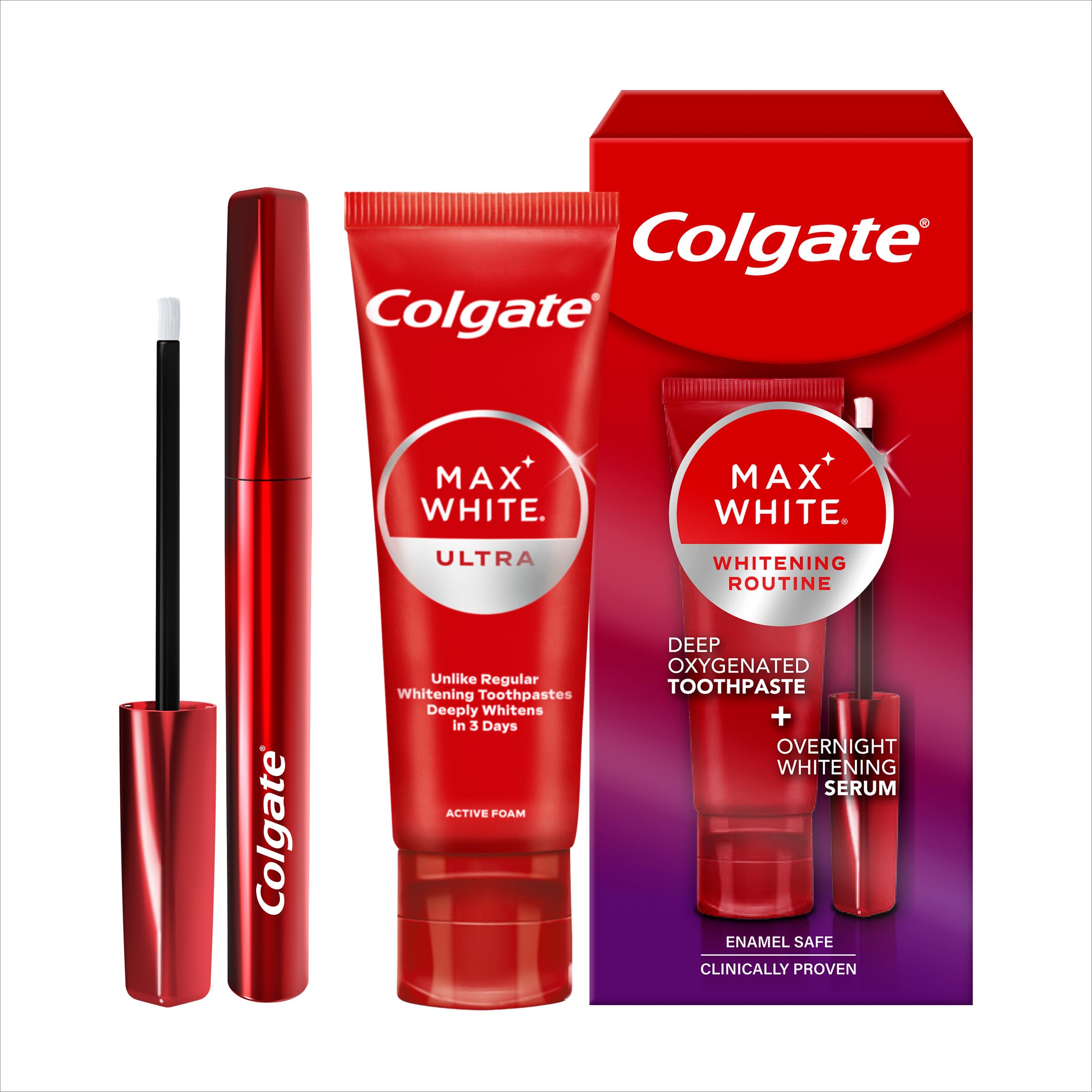 Colgate Max White Ultra+ Enamel Toothpaste 75ml, Whitens Deep Stains for 5X Whiter Teeth, ActiveShine Technology Smoothes Enamel Surface to Reflect Light, Protects and Remineralises Enamel