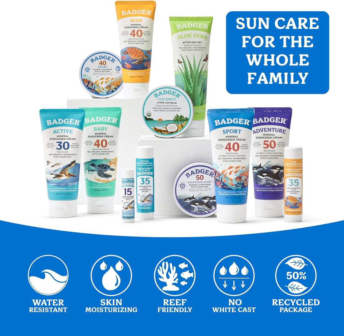 Badger Company, Clear Zinc Sunscreen Cream, SPF40, Unscented, 2.9 fl oz (87 ml)