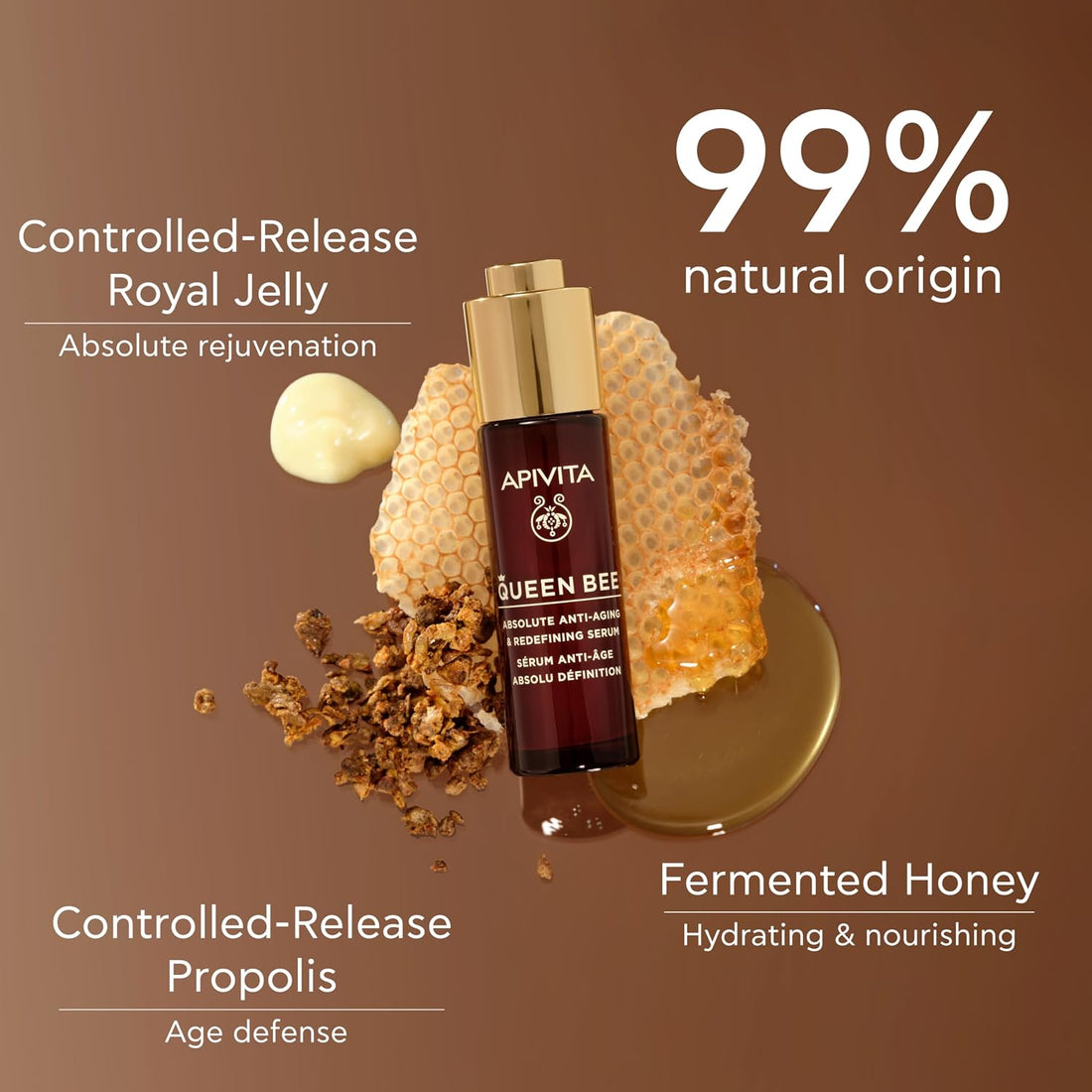 Apivita Queen Bee Absolute Anti-Aging & Redefining Serum 30ml - Facial Serum with Controlled-Release Royal Jelly, Propolis, Honey | Flash Lifting Effect, Wrinkles, Firmness, Lifted Facial Contour