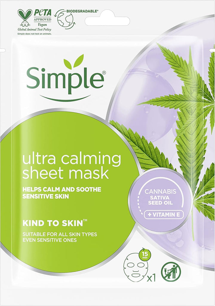 Simple Kind To Skin Ultra Calming Cruelty-Free And Vegan Biodegradable Sheet Mask For Stressed And Sensitive Skin 1 Pc Halalzen