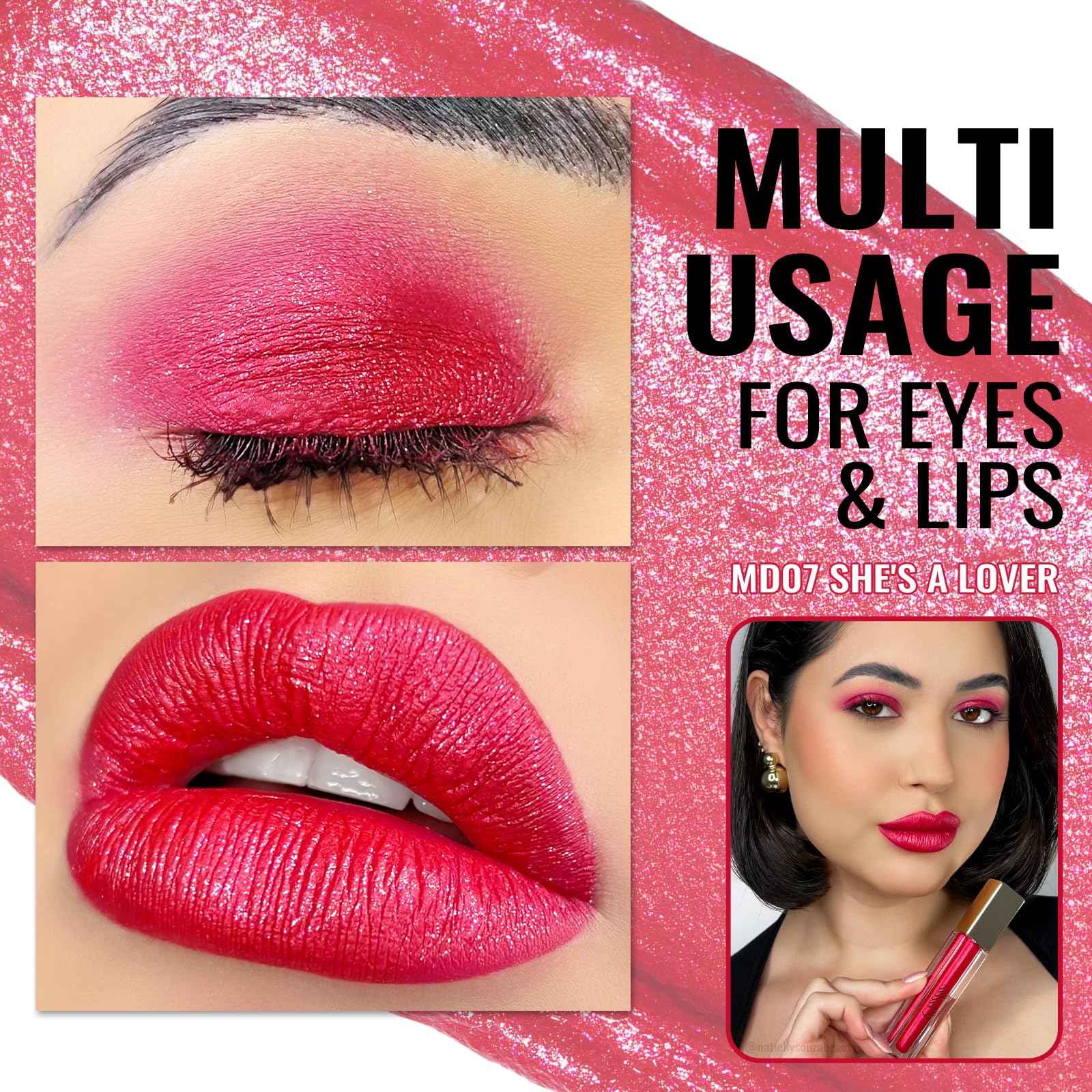 Oulac Metallic Diamond Shine Liquid Lip Gloss - Glitter Glossy for Lip & Eye, Long Lasting 24H + & Waterproof, Lightweight Lip Stain, 3D Metallic Finish, No Transfer, Vegan, 4.5ml,MD05 Loose Control Halalzen