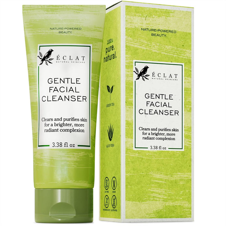 Gentle Facial Cleanser - Green Tea + Aloe Vera, Vitamin C & E, All Natural Face Wash for Deep Cleansing - Hydrating & Nourishing Green Tea Cleanser, Moisturizing Face Wash for All Skin Type Halalzen