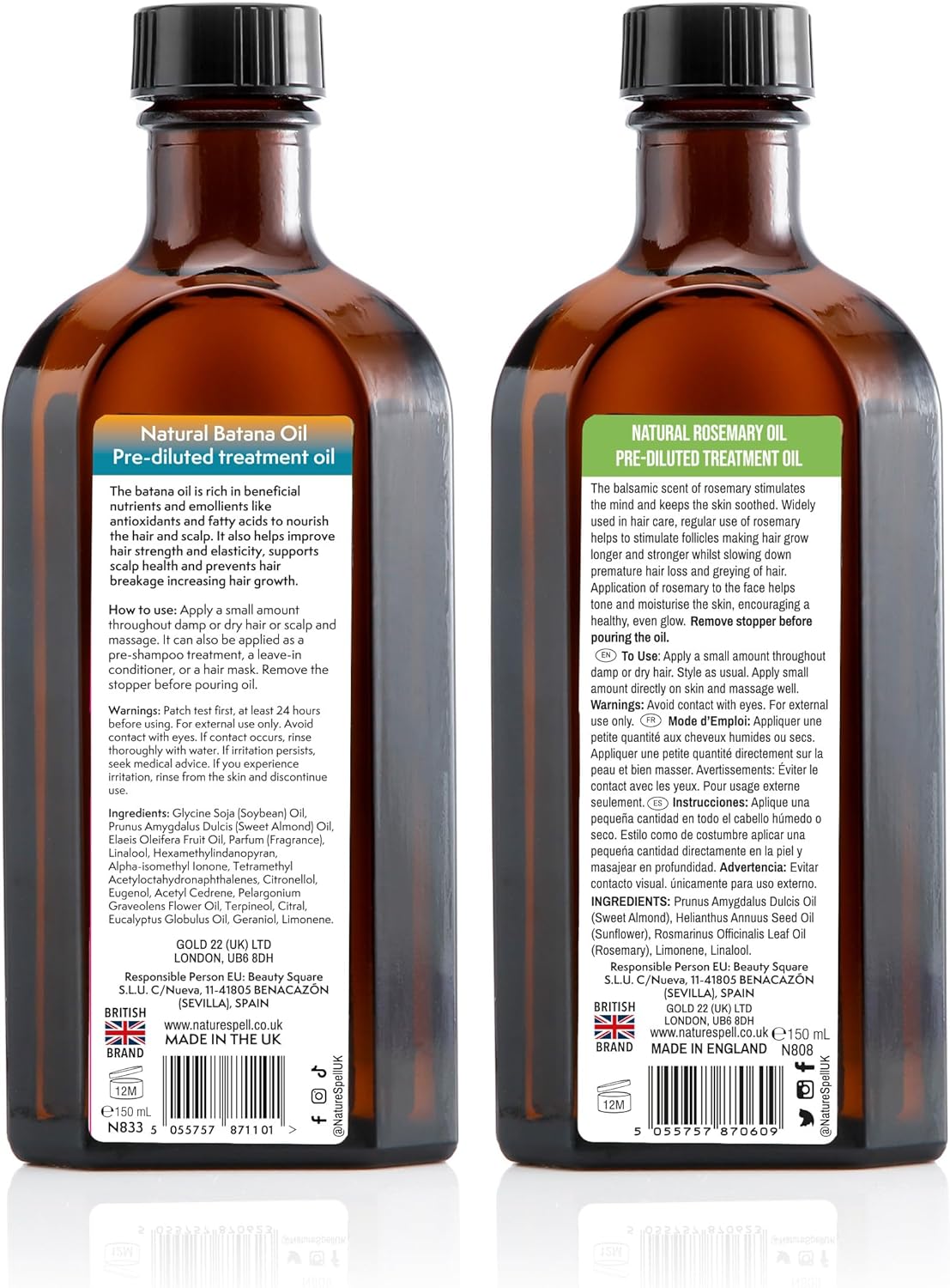Nature Spell Hair Growth Duo with Rosemary & Batana Oils, Pre-Diluted Oil Set to Promote Growth & Strengthen Dry, Damaged Strands, For All Hair Types, Vegan, Pack of 2, 150ml Each