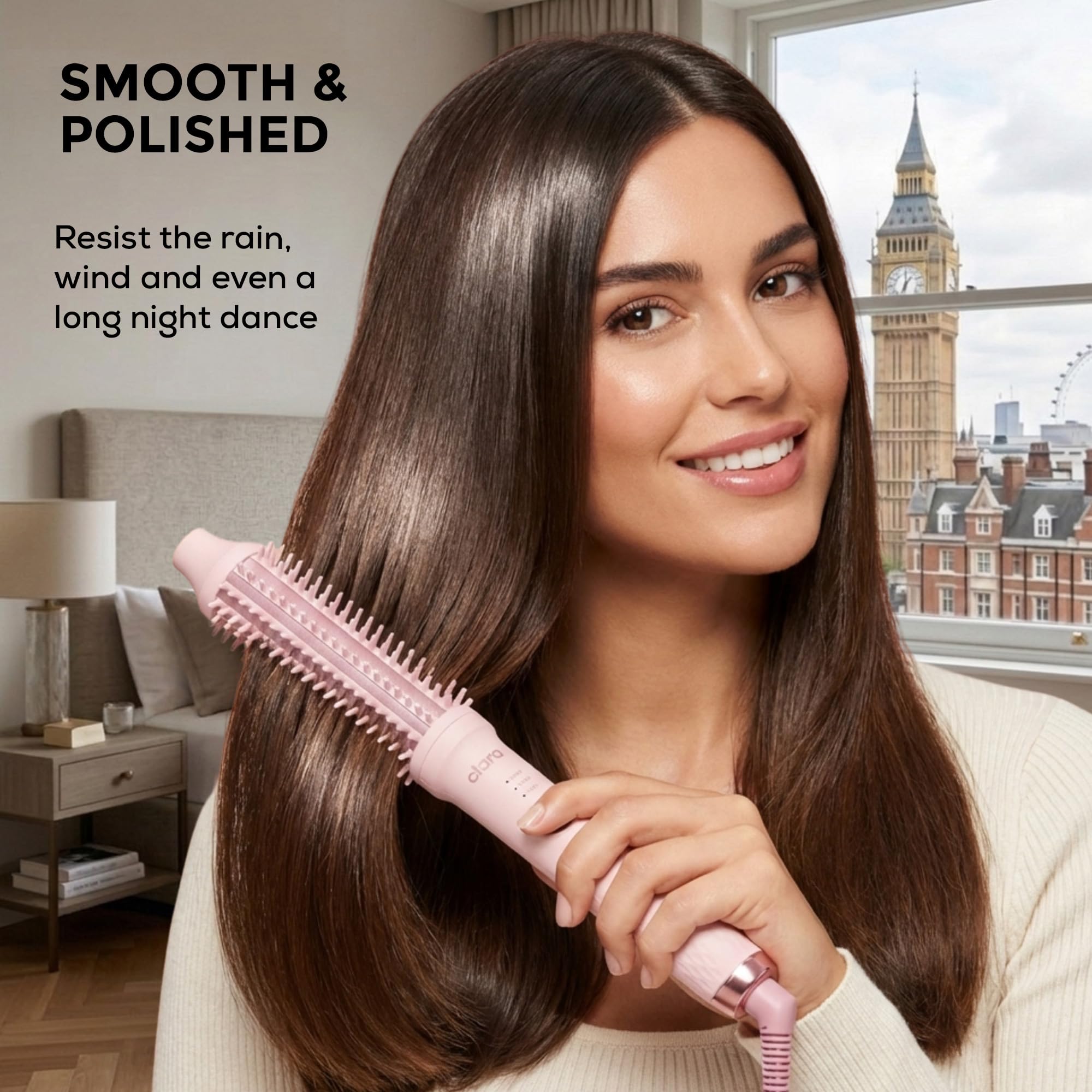 Clara Anti-Frizz Ionic Slim Hot Brush 32mm Thermal Heated Round Hair Styling Brush with 5.5mm Bristles, Triple Heat Settings, 3-in-1 Blowout, Wave & Smooth Finish Styling Tool – Black Halalzen