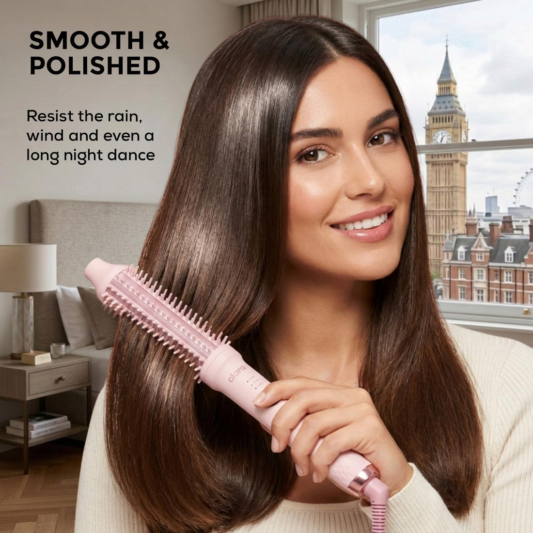 Clara Anti-Frizz Ionic Slim Hot Brush 32mm Thermal Heated Round Hair Styling Brush with 5.5mm Bristles, Triple Heat Settings, 3-in-1 Blowout, Wave & Smooth Finish Styling Tool – Black Halalzen