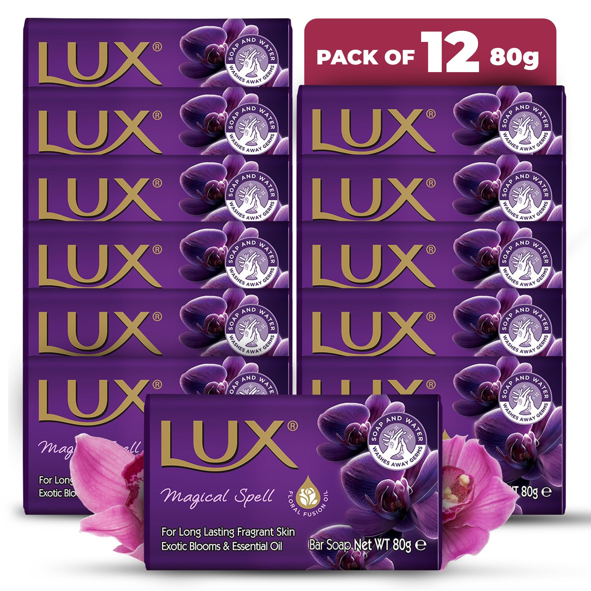 LUX Velvet Touch Soap Bar, Jasmine & Almond Oil, For Smooth Fragrant Skin, 80g (12 Pack) Halalzen