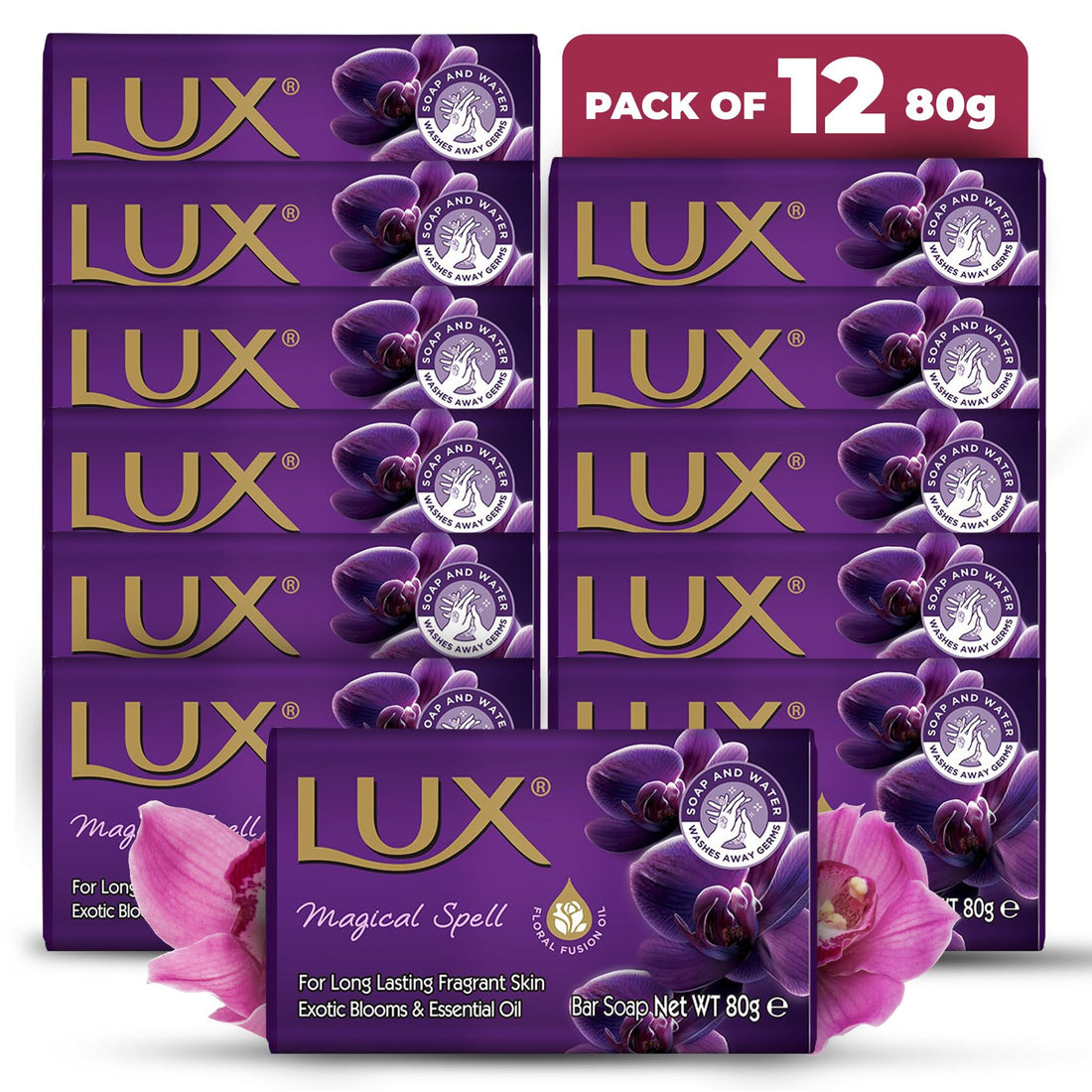 LUX Velvet Touch Soap Bar, Jasmine & Almond Oil, For Smooth Fragrant Skin, 80g (12 Pack) Halalzen
