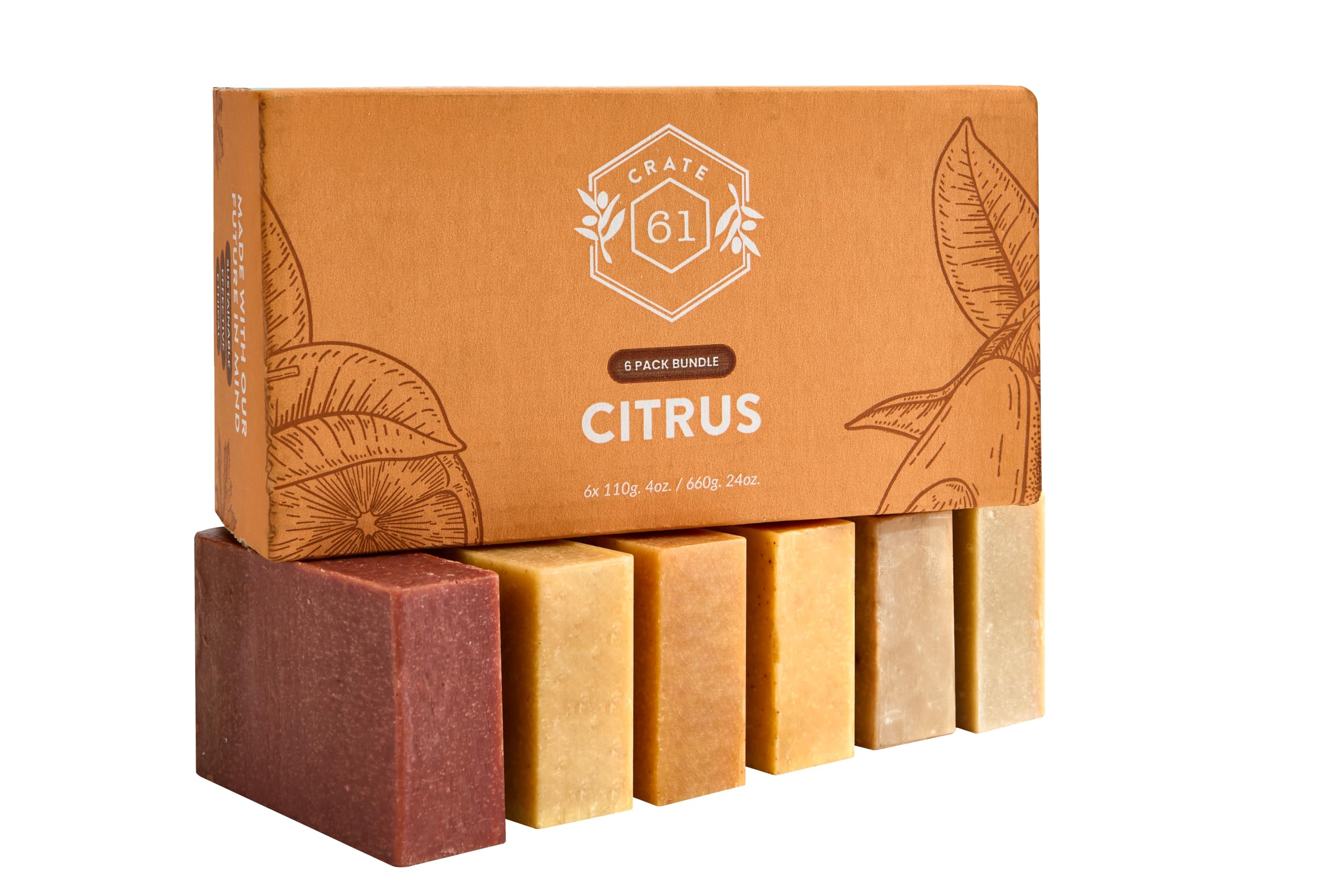 Crate 61 Organics, Handmade in Canada, Plant Based Cold Process Natural Bar Soap, With Premium Essential Oils, Dry Skin, Pack of 6 (For Him)