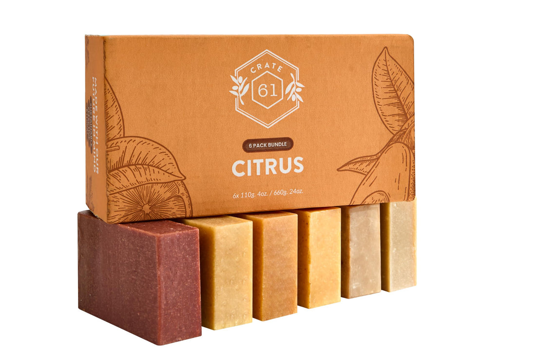 Crate 61 Organics, Handmade in Canada, Plant Based Cold Process Natural Bar Soap, With Premium Essential Oils, Dry Skin, Pack of 6 (For Him)