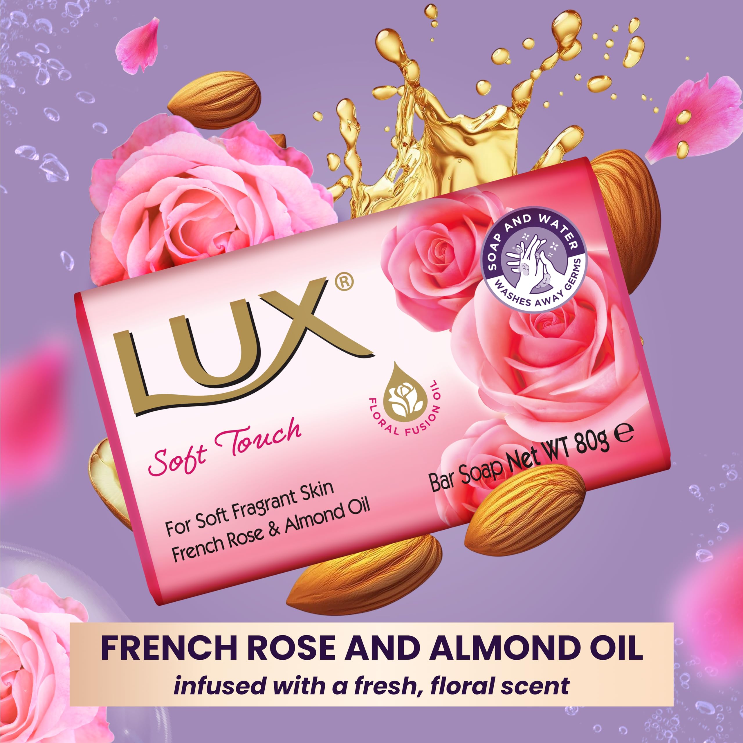 LUX Velvet Touch Soap Bar, Jasmine & Almond Oil, For Smooth Fragrant Skin, 80g (12 Pack) Halalzen