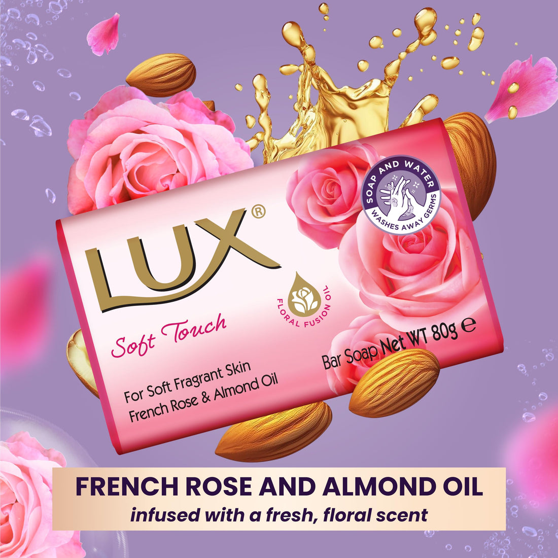 LUX Velvet Touch Soap Bar, Jasmine & Almond Oil, For Smooth Fragrant Skin, 80g (12 Pack) Halalzen