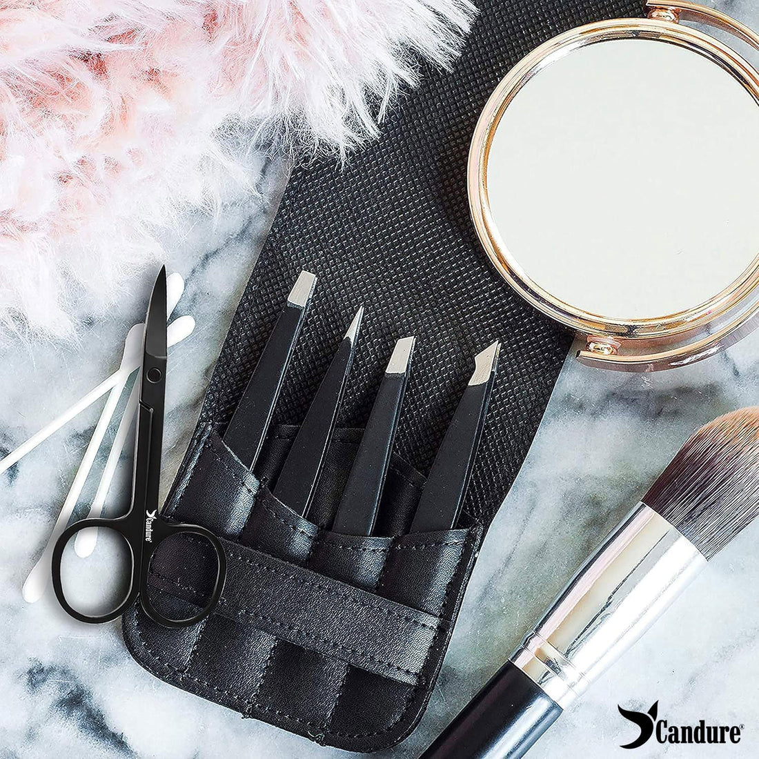 Candure Tweezers for Eyebrows - Professional Stainless Steel Slanted and Pointed Tip Hair Tweezers Set for Ingrown Hair, Blackhead Removal, Eyebrows Plucking Beauty Tool for Women Halalzen
