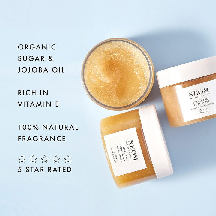 NEOM- Real Luxury Body Scrub | Luxury Body Scrub | Lavender & Sandalwood | 100% Natural Fragrance | Scent to De-Stress | Organic Vegan Hydrating Body Scrub Halalzen