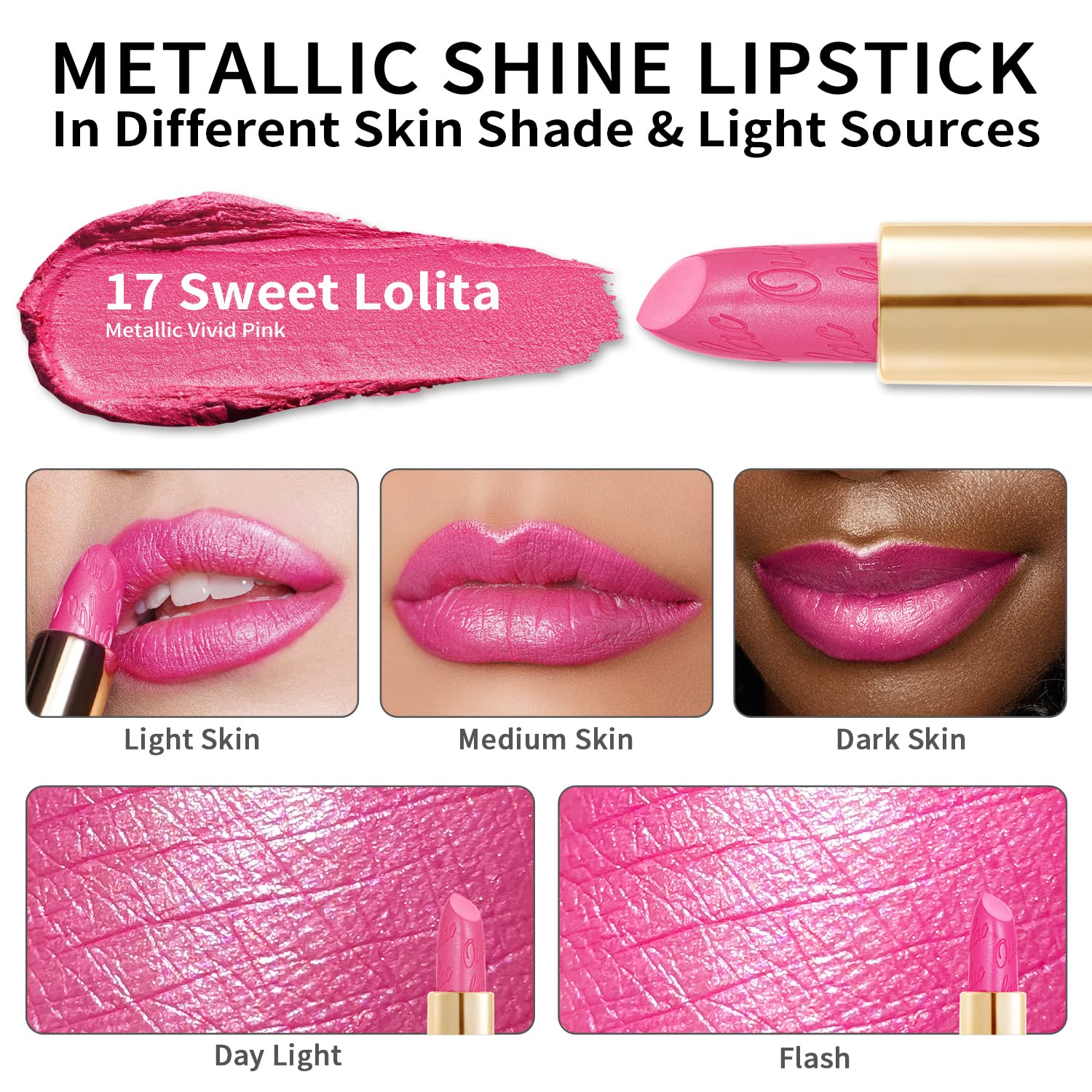 OULAC Metallic Shine Glitter Lipstick, Pink High Impact Lipcolor, Lightweight Soft and Ultra Hydrating, Long Lasting, Vegan & Cruelty-Free, Full-Coverage Lip Color 4.3 g/0.15 HIP & HIPPIE(11) Halalzen