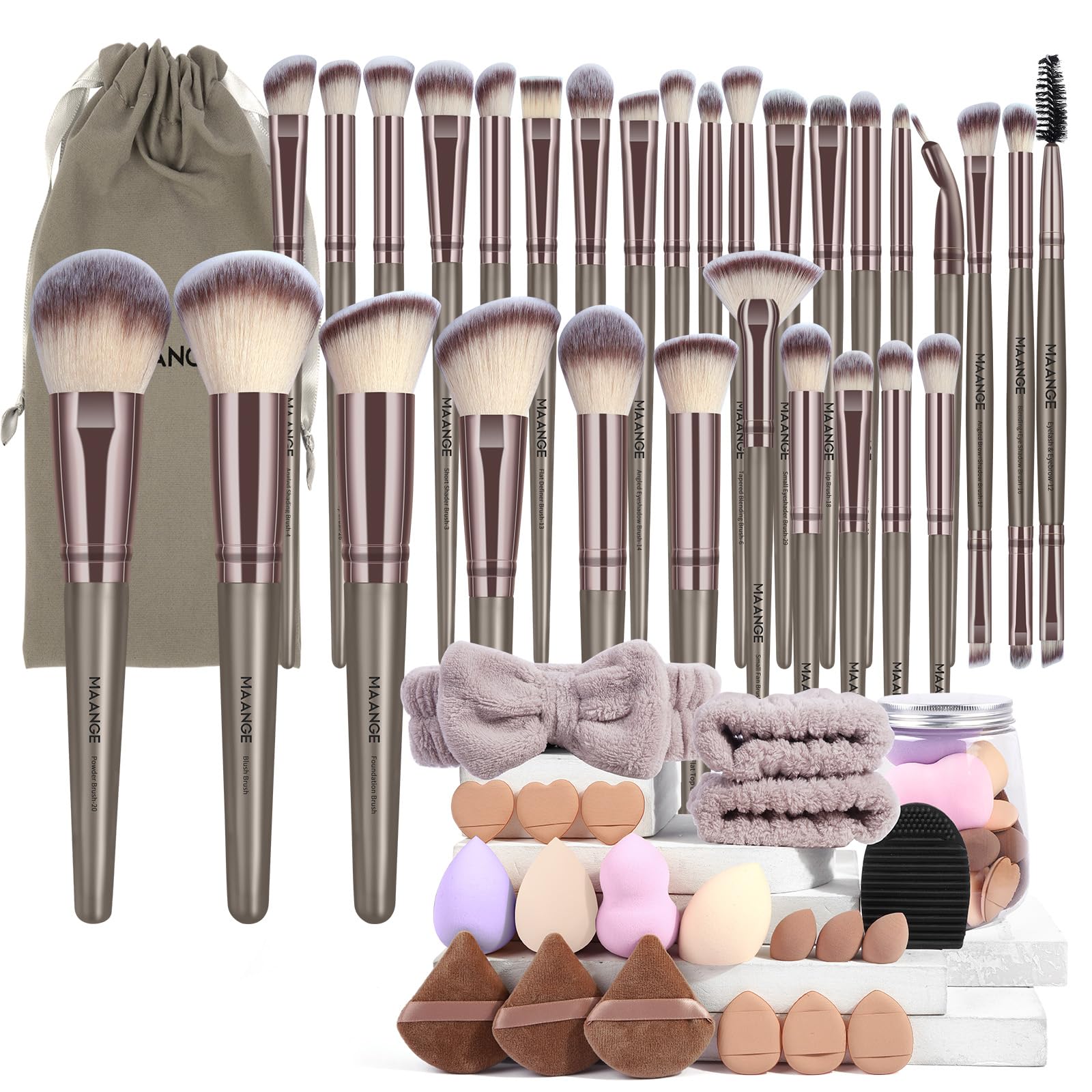 MAANGE Makeup Brushes, 51 Pcs Makeup Tool Set Multi-functional Makeup Brush Set Foundation Powder Blush Concealers Eyeshadows Make up Brushes(Champagne) Halalzen