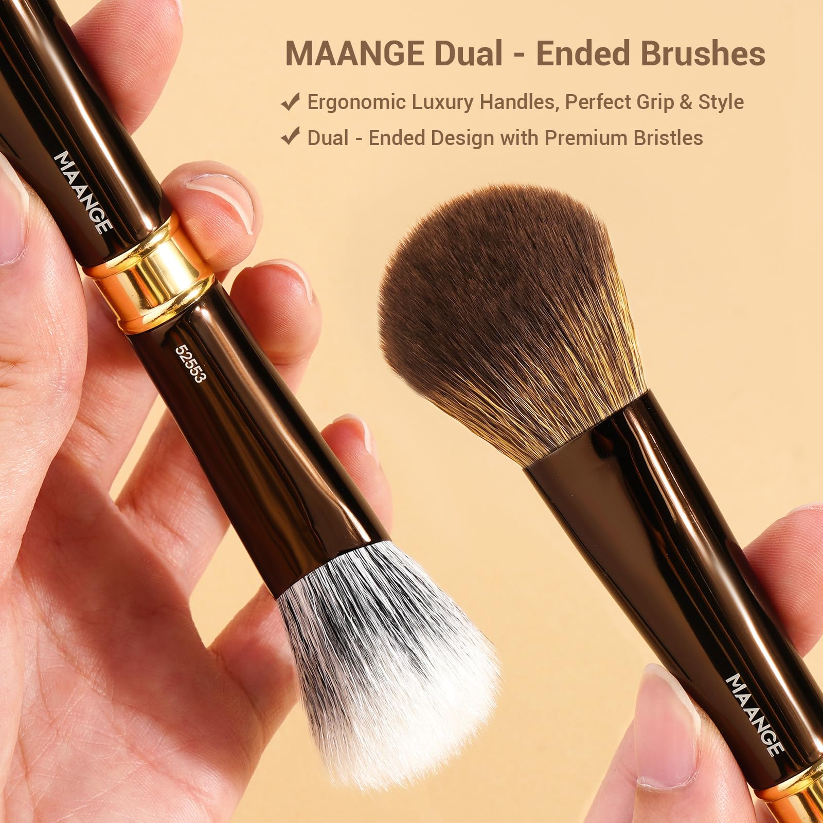 MAANGE Luxury 8-Piece Makeup Brush Set - Dual-Ended Makeup Brushes with 16-in-1 Functions & Mirror Case Professional Foundation, Eyeshadow, and Blush Brushes for Full Face Makeup Halalzen