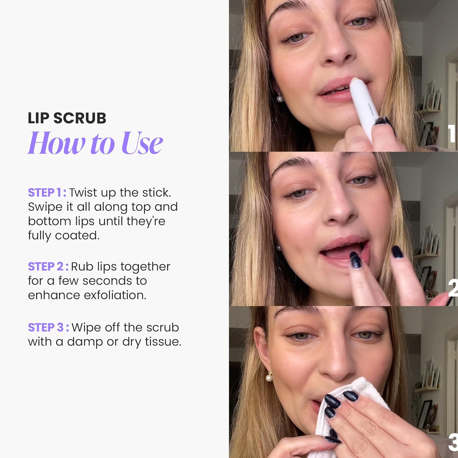 Wonderskin Lip Scrub - 3-in-1 Exfoliator & Moisturizer, Lip Exfoliator Scrub, Hydrating Balm for Soft, Nourished, Flake-Free Lips with One-Step Prep, 0.10oz Halalzen
