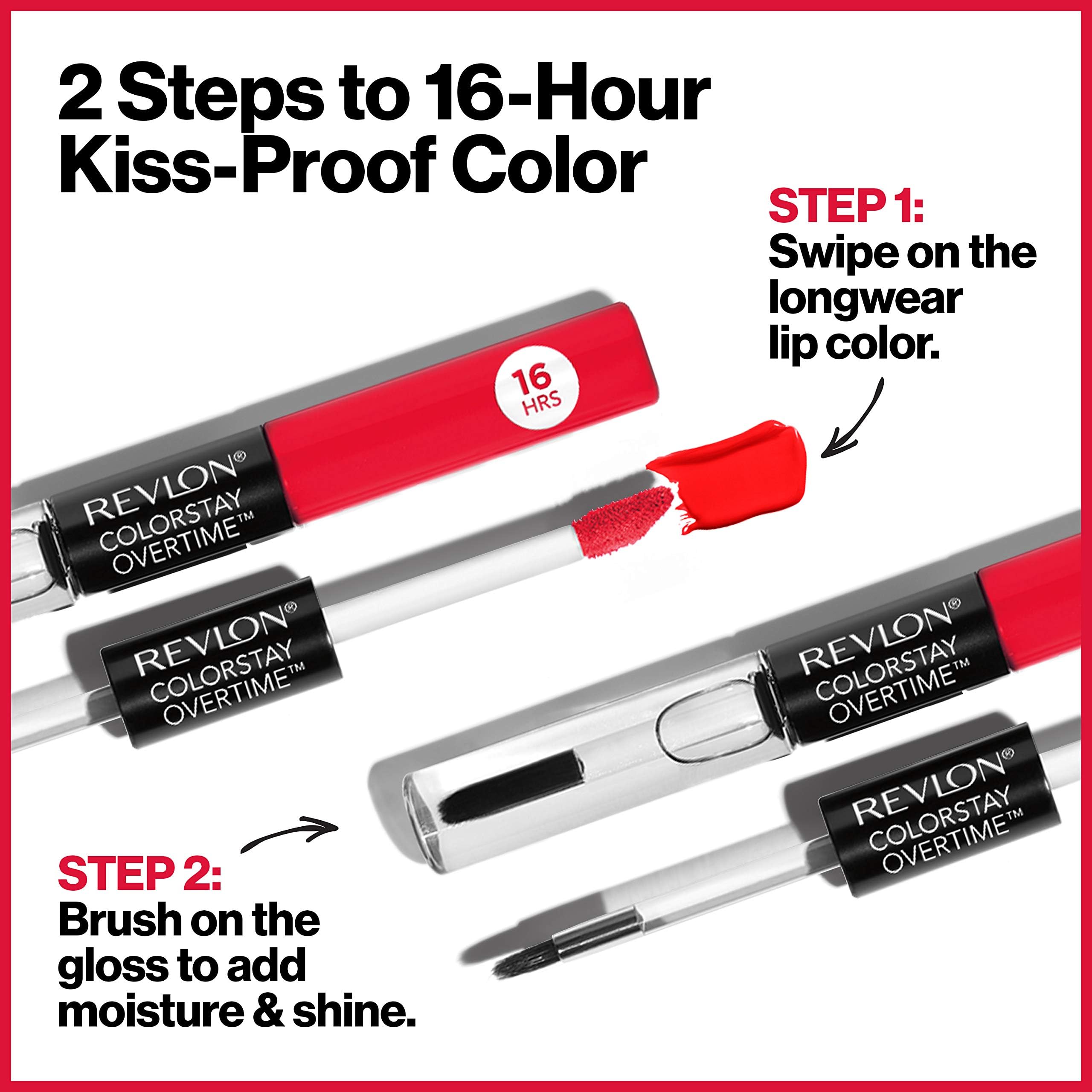 Revlon Liquid Lipstick with Clear Lip Gloss, ColorStay Overtime Lipcolor, Dual Ended with Vitamin E, 370 Everlasting Rum, 0.07 Fl Oz