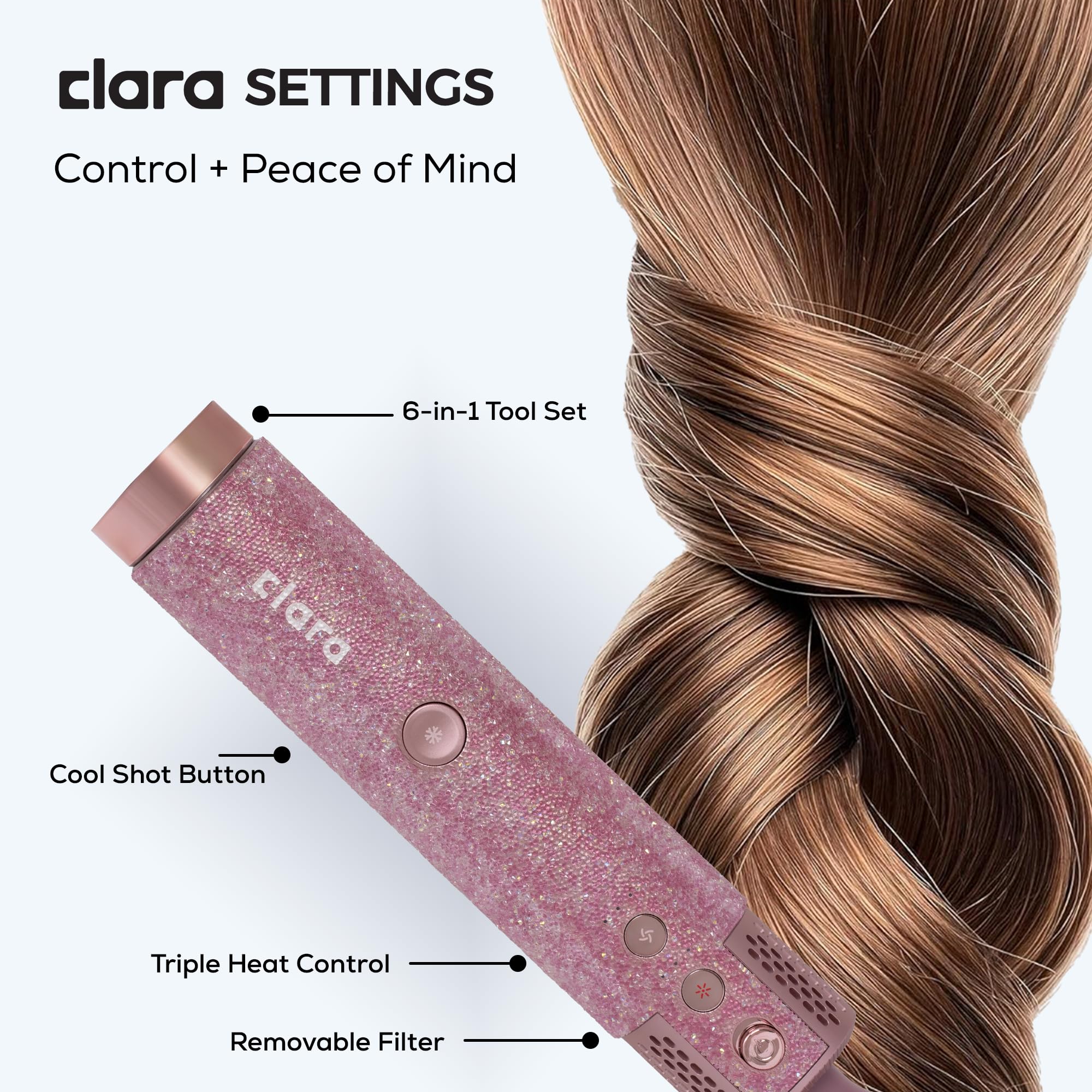 Clara 6-in-1 Gold Multi Styler with Auto-Wrap Curlers, Hair Dryer, & Brush (Round & Oval) for All Hair Types – 1500W Ionic Styling Tool for Frizz-Free Waves & Salon Blowouts Halalzen