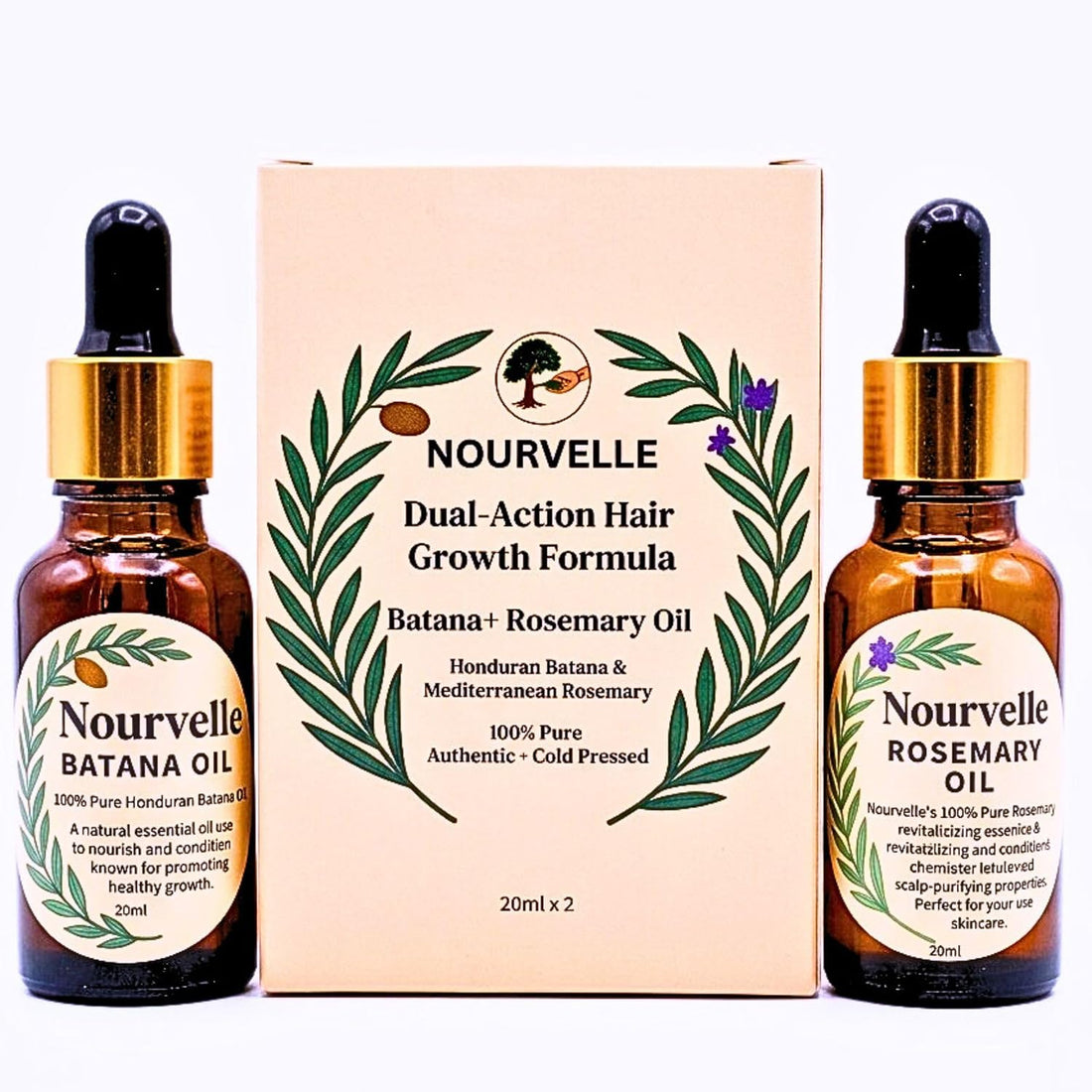Dual-Action Hair Growth Oil – Batana & Rosemary Oil Duo (20ml x 2) – Cold Pressed Scalp & Follicle Treatment for Thicker, Stronger Hair