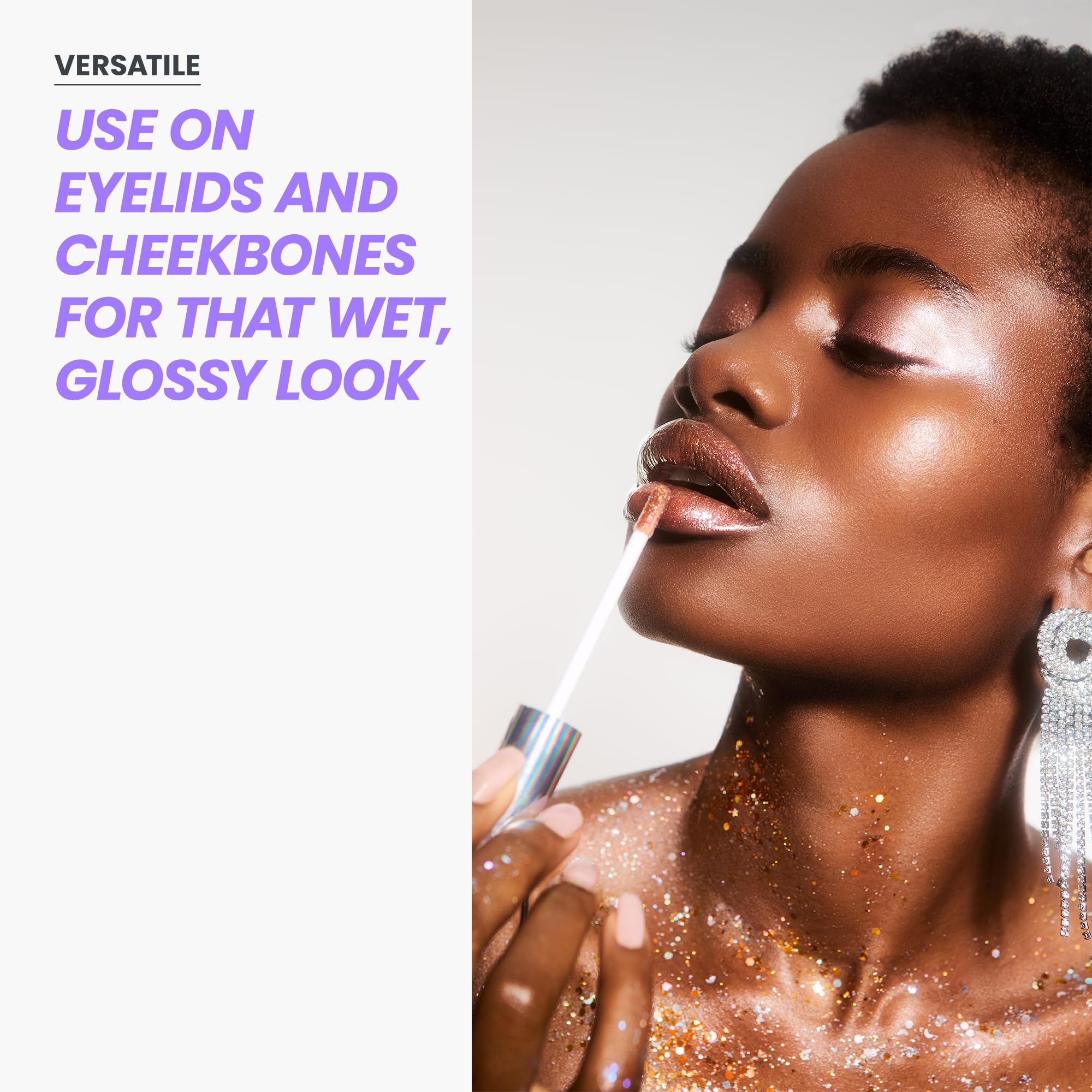 Wonderskin Wonder Blading Top Gloss - Lip Gloss, High Shine Finish, Blue Makeup For Lips (Silver Glitter)