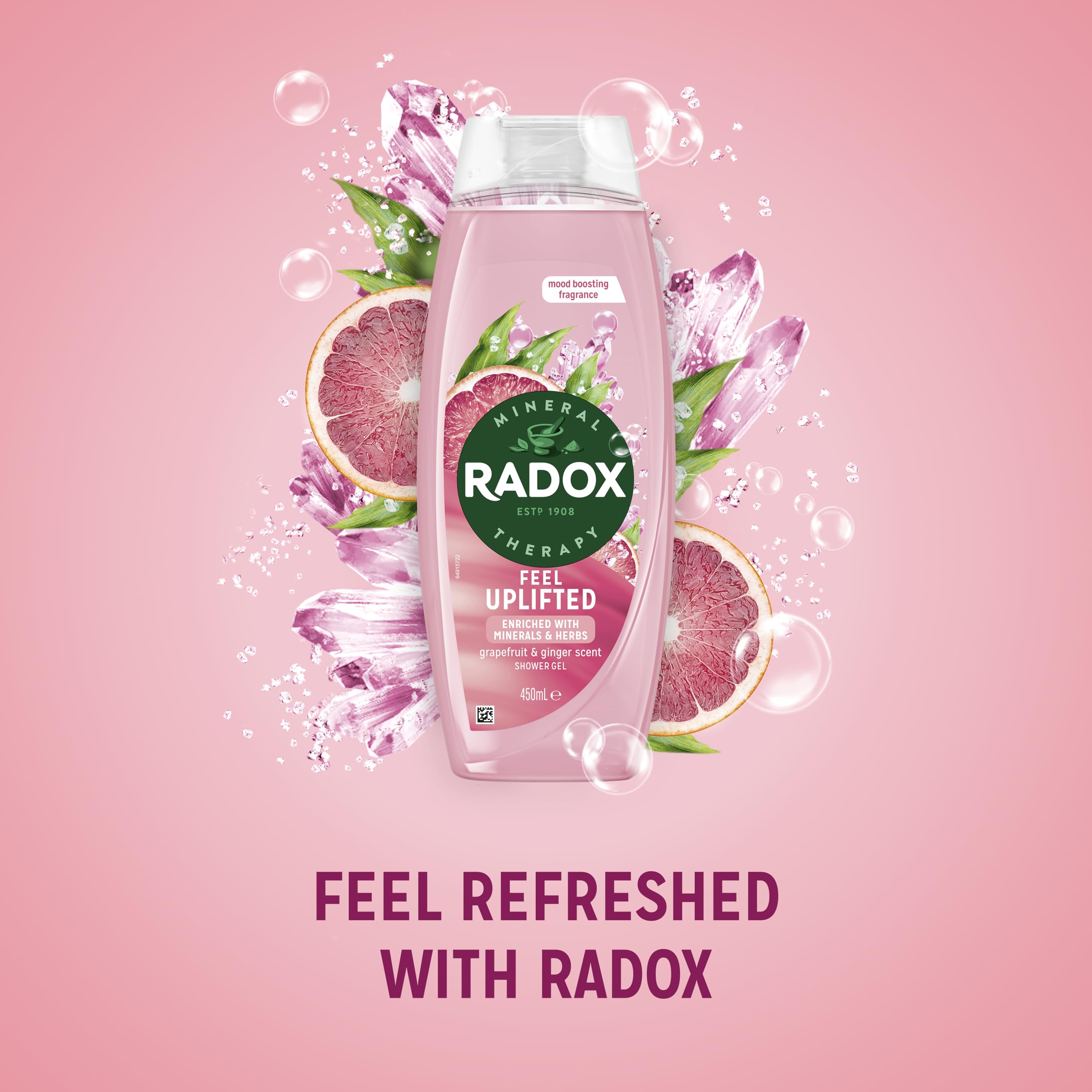 Radox Mineral Therapy Feel Uplifted Shower Gel body wash uniquely blended with minerals, herbs and a grapefruit & ginger scent for a mood-boosting experience 225 ml