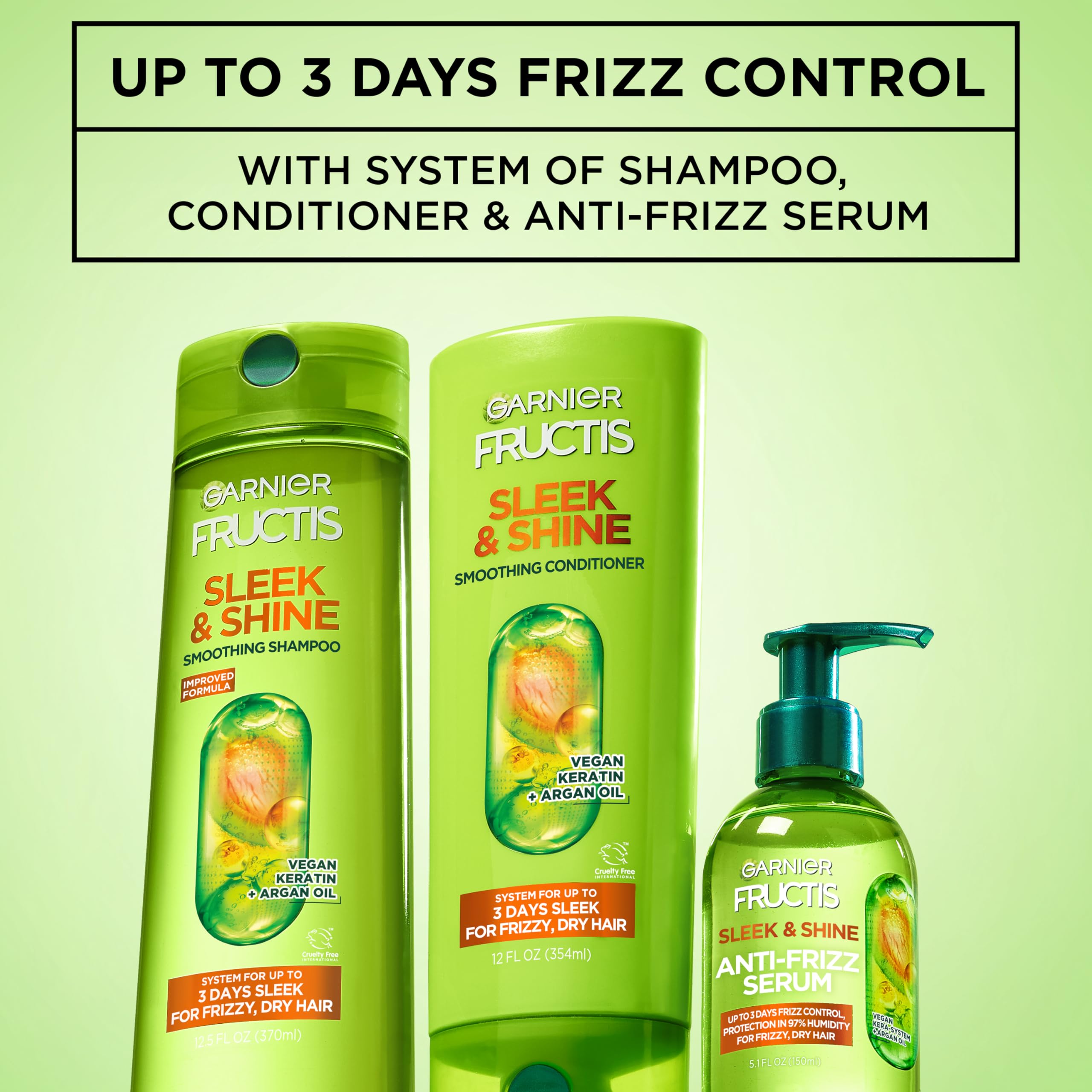 Garnier Fructis Sleek & Shine Anti-Frizz Serum for Frizzy, Dry Hair, Argan Oil, 5.1 Fl Oz, 1 Count (Packaging May Vary) Halalzen