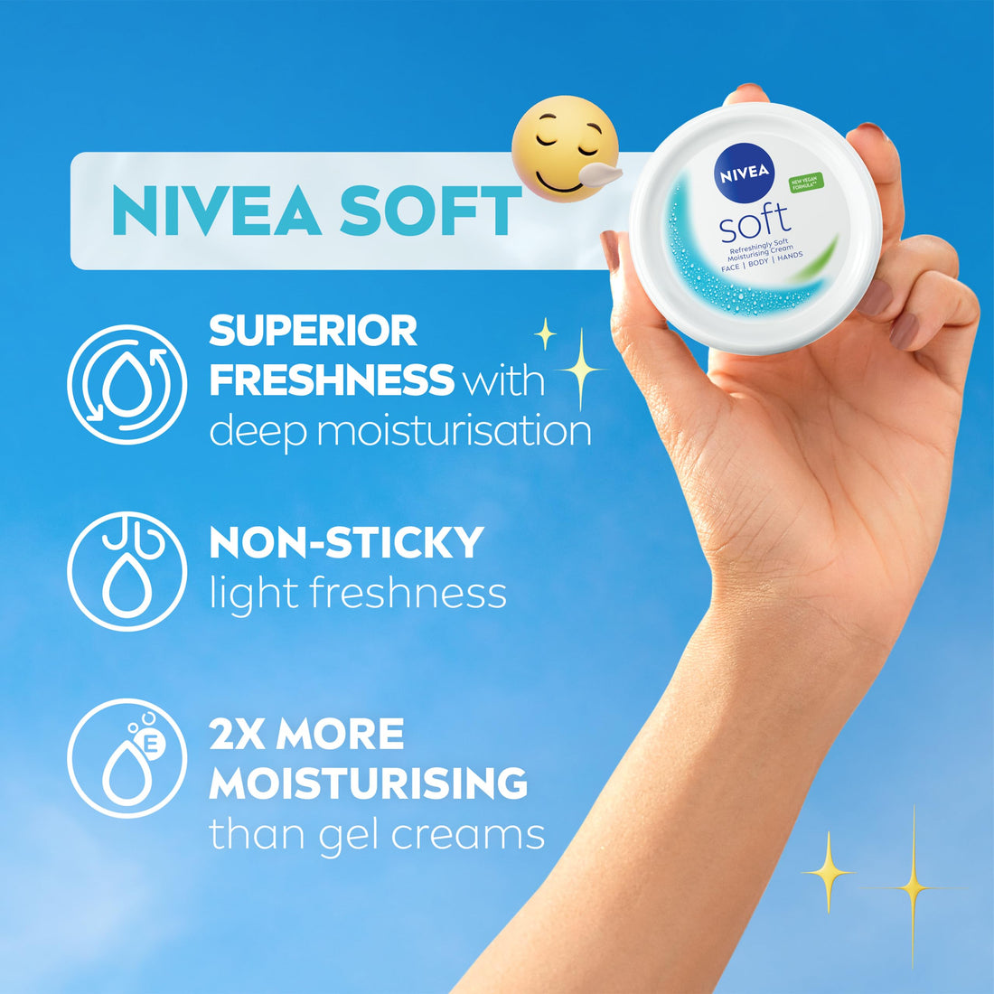 NIVEA Soft Moisturising Cream (75ml), 48H Moisturising Cream for Face, Body and Hands with Vitamin E and Jojoba Oil, Hand Lotion Moisturises Deeply, Vegan Formula Day Moisturiser