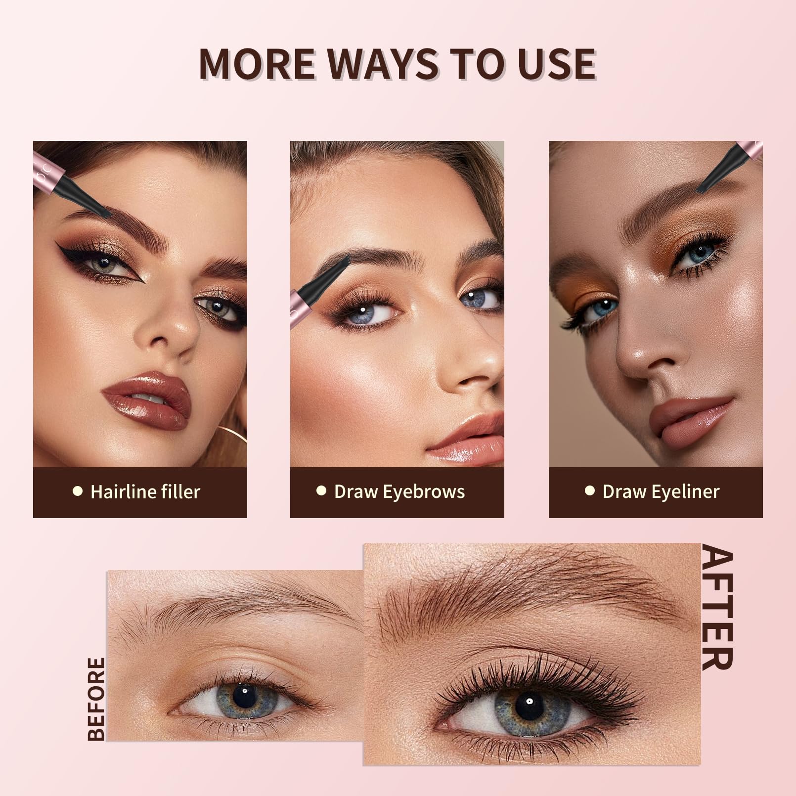 2024 New Magic Eyebrow Pencil with 4 Micro-Fork Tip Long-lasting Waterproof Eyebrow Pen and Smudgeproof Brow Pen,Creates Natural Looking Defined Eyebrows(Dark Brown)