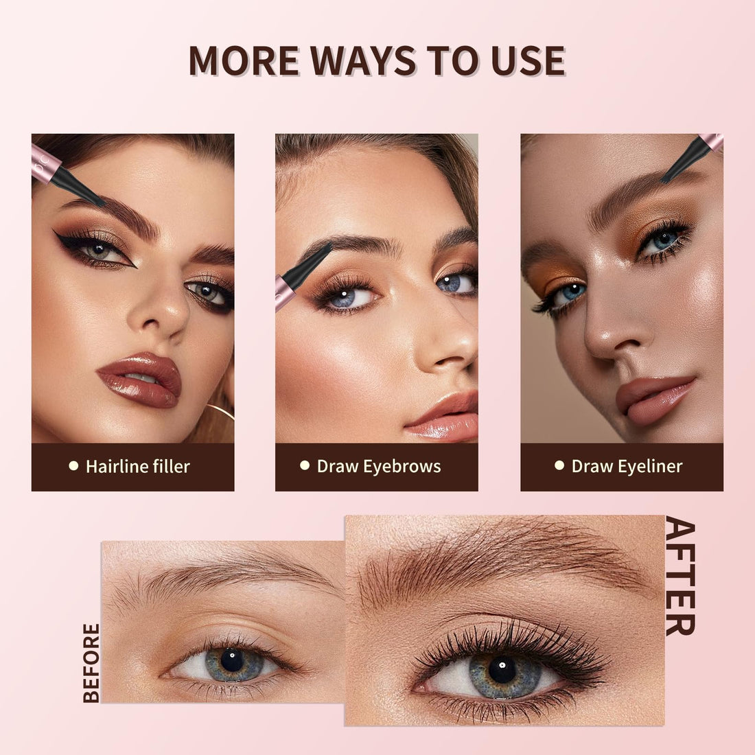 2024 New Magic Eyebrow Pencil with 4 Micro-Fork Tip Long-lasting Waterproof Eyebrow Pen and Smudgeproof Brow Pen,Creates Natural Looking Defined Eyebrows(Dark Brown)