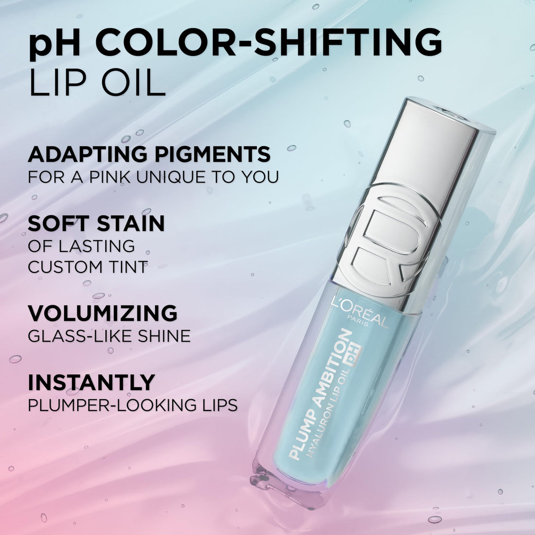 L'Oreal Paris Plump Ambition pH Hyaluron Lip Oil, Color Shifting Lip Tint with 24HR Hydration, Volumizing Shine and Lasting Color, 020 pH Rosé Halalzen