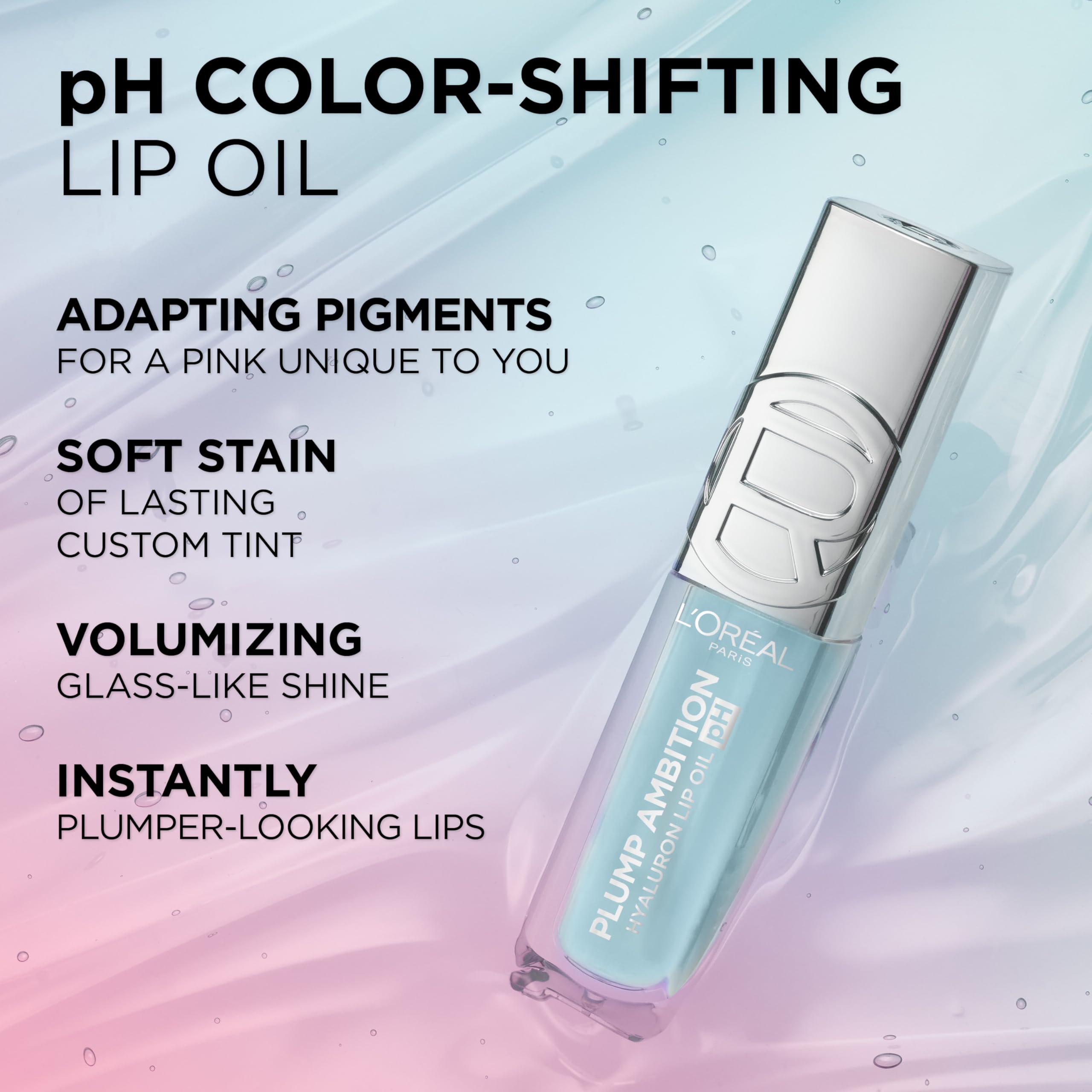 L'Oreal Paris Plump Ambition pH Hyaluron Lip Oil, Color Shifting Lip Tint with 24HR Hydration, Volumizing Shine and Lasting Color, 020 pH Rosé Halalzen