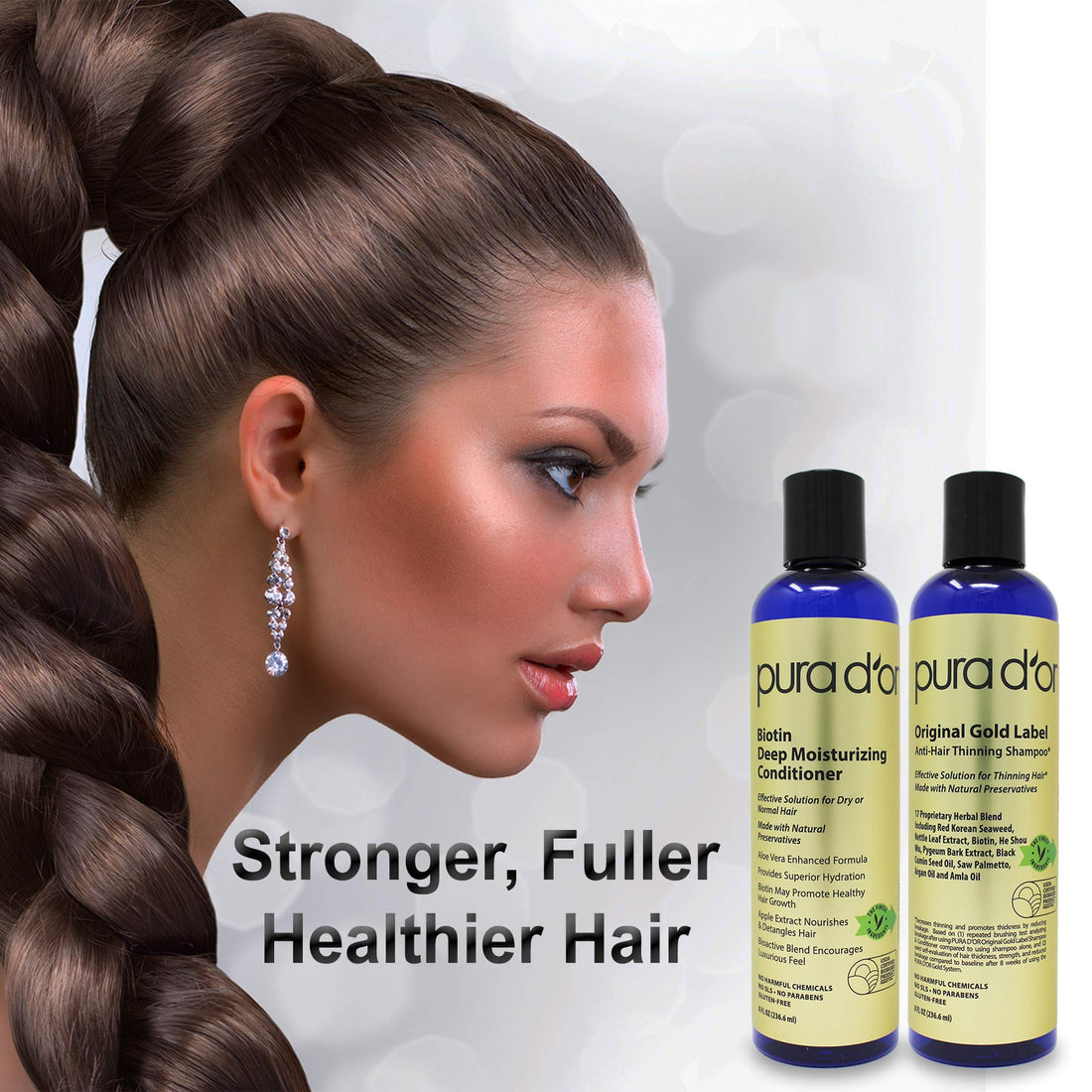 PURA D'OR Anti-Thinning Biotin Shampoo and Conditioner Natural Earthy Scent, CLINICALLY TESTED Effective Results, Herbal Blend Thickening Products For Women & Men, Original Gold Label Set, 16oz x2 | Deep Moisturizing, Conditioner, CLINICALLY TESTED, Effec Halalzen