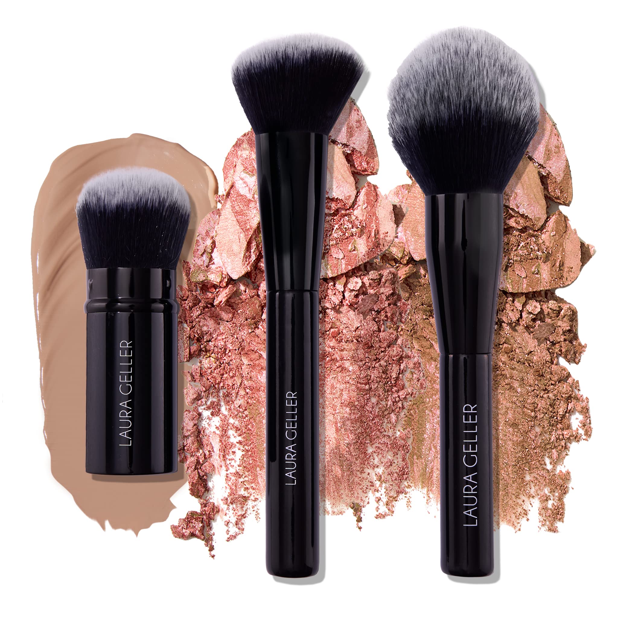 LAURA GELLER NEW YORK Retractable Black Kabuki Brush for Liquid, Cream and Powder Face Makeup With Aluminum Handle Halalzen