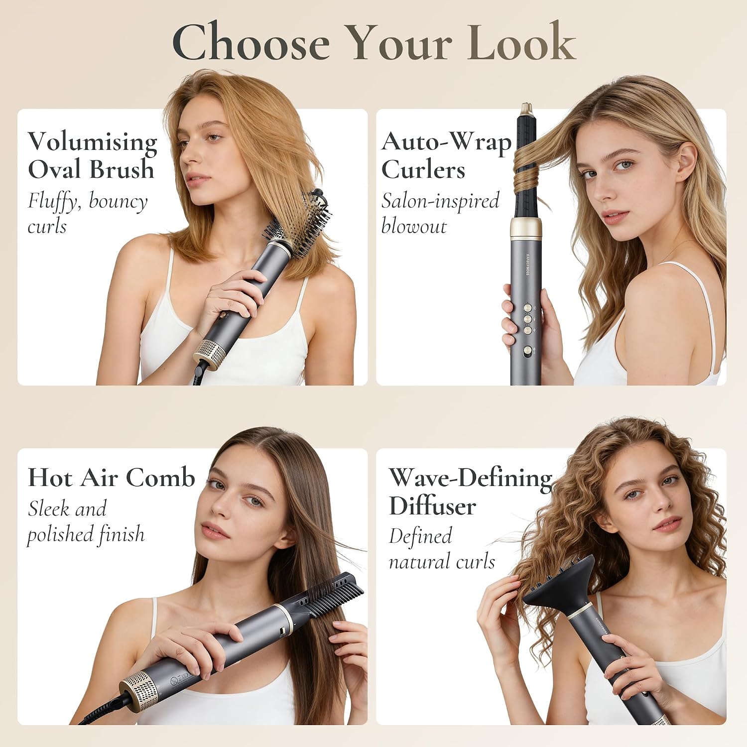 BarberBoss All-in-One Hot Air Styler, Professional Fast Drying Hair Dryer, Anti Frizz, Negative Ionic Technology Air Styler, Volumiser and Curler, Straightener, High Speed Hair Styling Tool, QR-8820 Halalzen