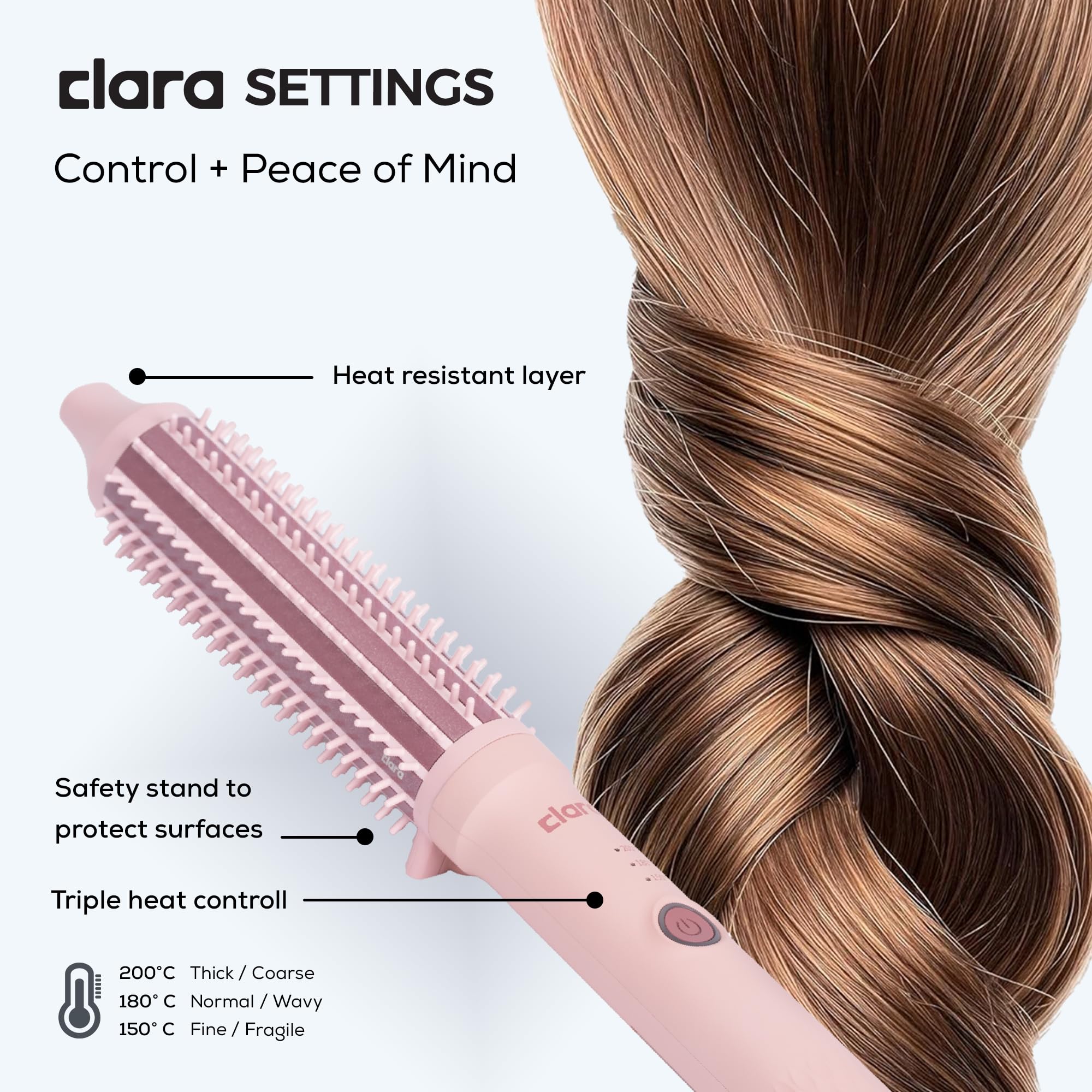 Clara Anti-Frizz Ionic Slim Hot Brush 32mm Thermal Heated Round Hair Styling Brush with 5.5mm Bristles, Triple Heat Settings, 3-in-1 Blowout, Wave & Smooth Finish Styling Tool – Black Halalzen