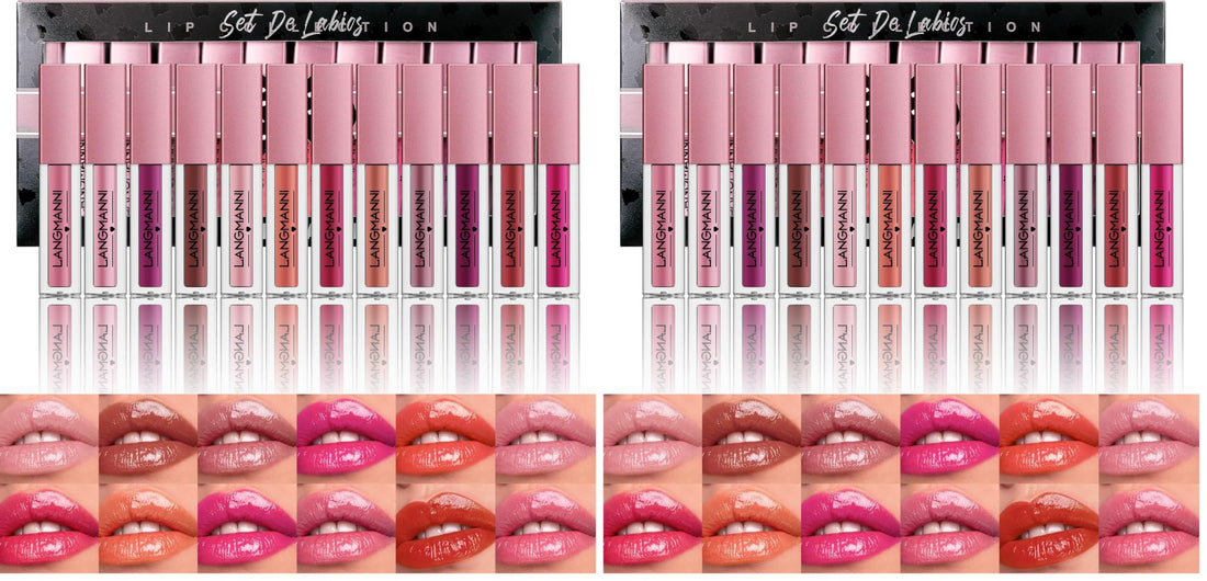 LANGMANNI 12Pcs Lip gloss Collection Makeup Set,Shiny Smooth Soft Liquid Lip Glosses Lip Stain With Rich Varied Colors For Girls And Women Makeup(Color-A) Halalzen