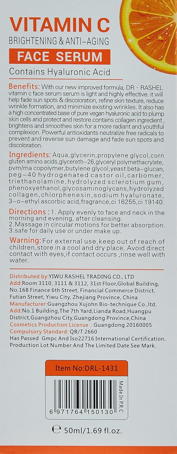Dr.Rashel Vitamin C Brightening & Anti-Aging Face Serum - Facial Serum - Glow - Hyaluronic Acid - Fresh Look - 50 ml - Facial Serum