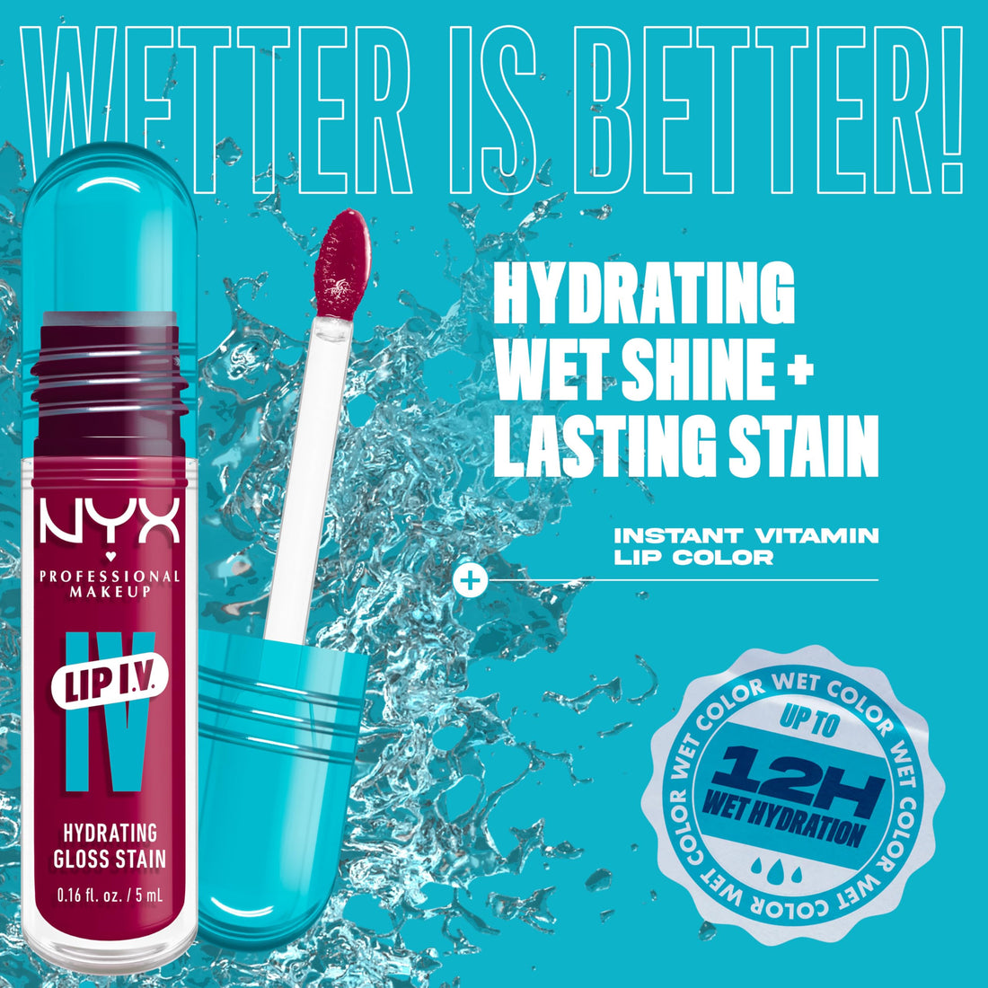 NYX PROFESSIONAL MAKEUP Lip IV Hydrating Glossy Lip Stain, Long-Lasting, Tinted, Vegan Formula with 12 HR Hydration - Hydra Honey (Brown)
