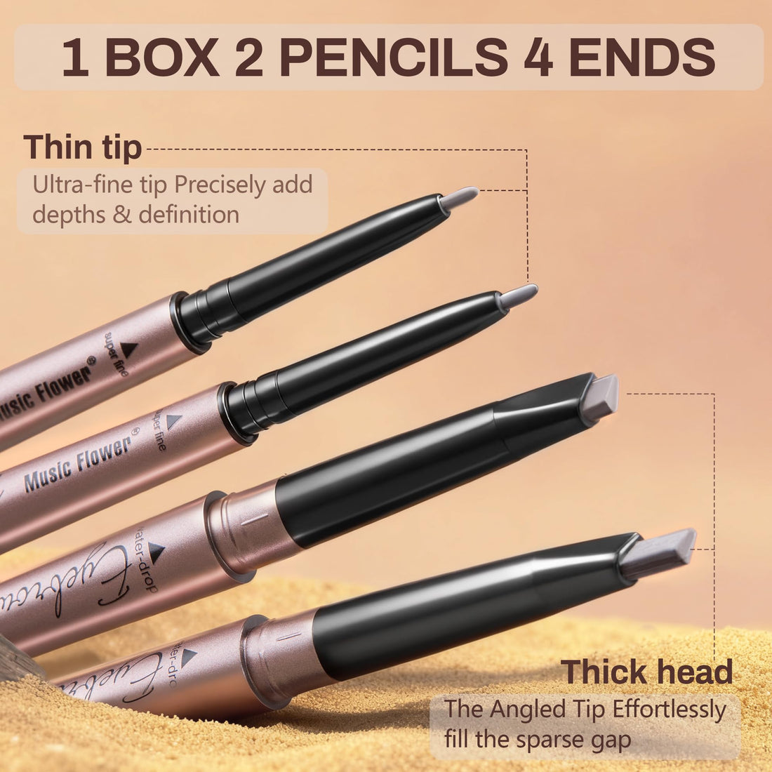 HeyBeauty Eyebrow Pencil with Brow Brush, Double Ended Eyebrow Pen, Automatic Makeup Cosmetic Tool Dark Brown 2 PCS