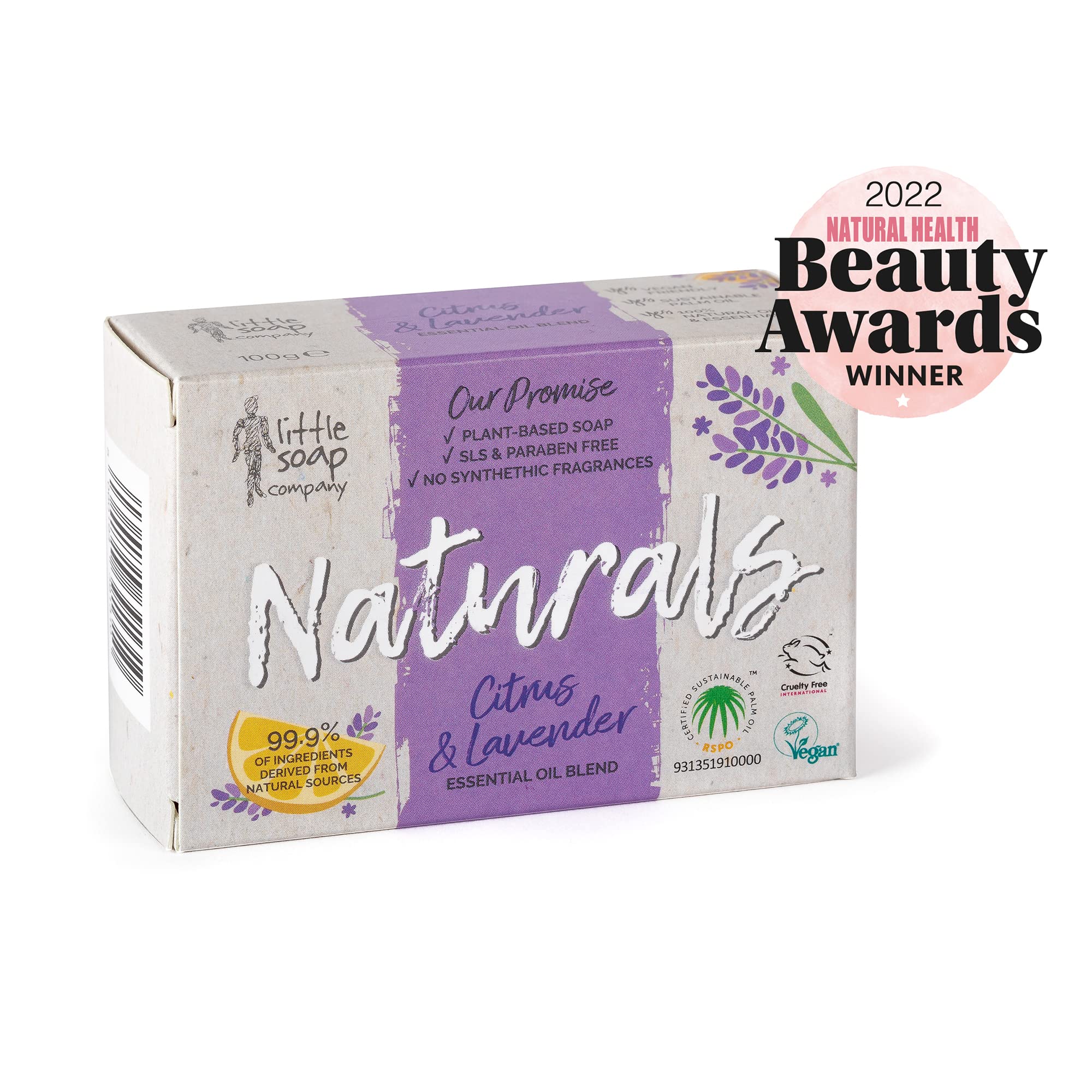 Little Soap Company Natural Range - Citrus & Lavender Soap Bar 100g | Vegan, Cruelty Free & Eco Friendly Body, Face & Hand Soap | Free from SLS & Parabens | Antibacterial with Cleansing Essential Oils Halalzen