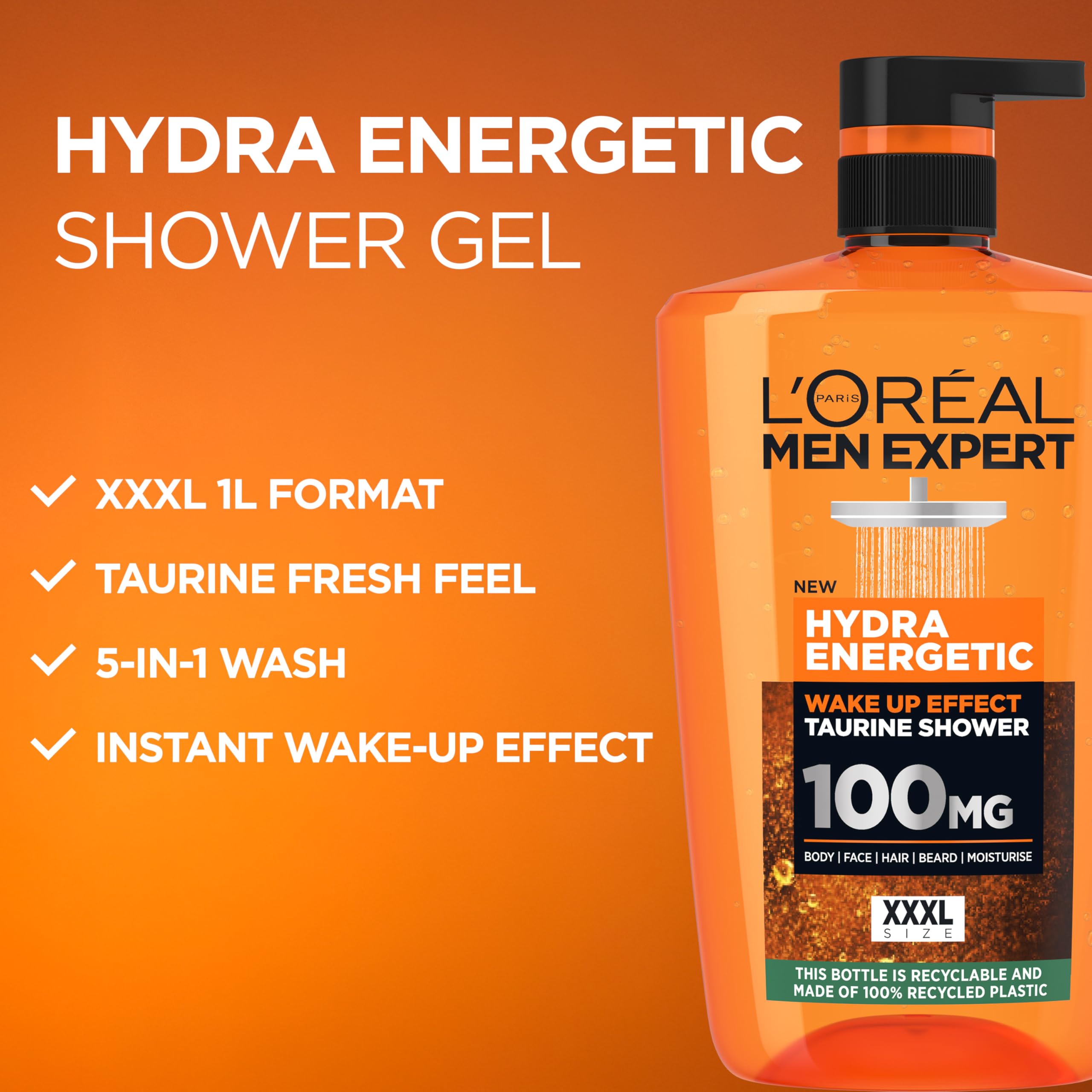 L'Oréal Men Expert, Pure Carbon, 5-in-1 XXXL Shower Gel, A Total Action Body, Face, Hair Wash, Shave and Moisturiser Powered By Carbon, Total 5-in-1 Action, Large 1L Pump