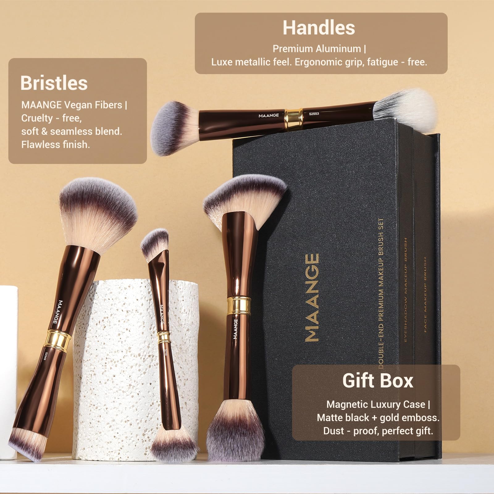 MAANGE Luxury 8-Piece Makeup Brush Set - Dual-Ended Makeup Brushes with 16-in-1 Functions & Mirror Case Professional Foundation, Eyeshadow, and Blush Brushes for Full Face Makeup Halalzen