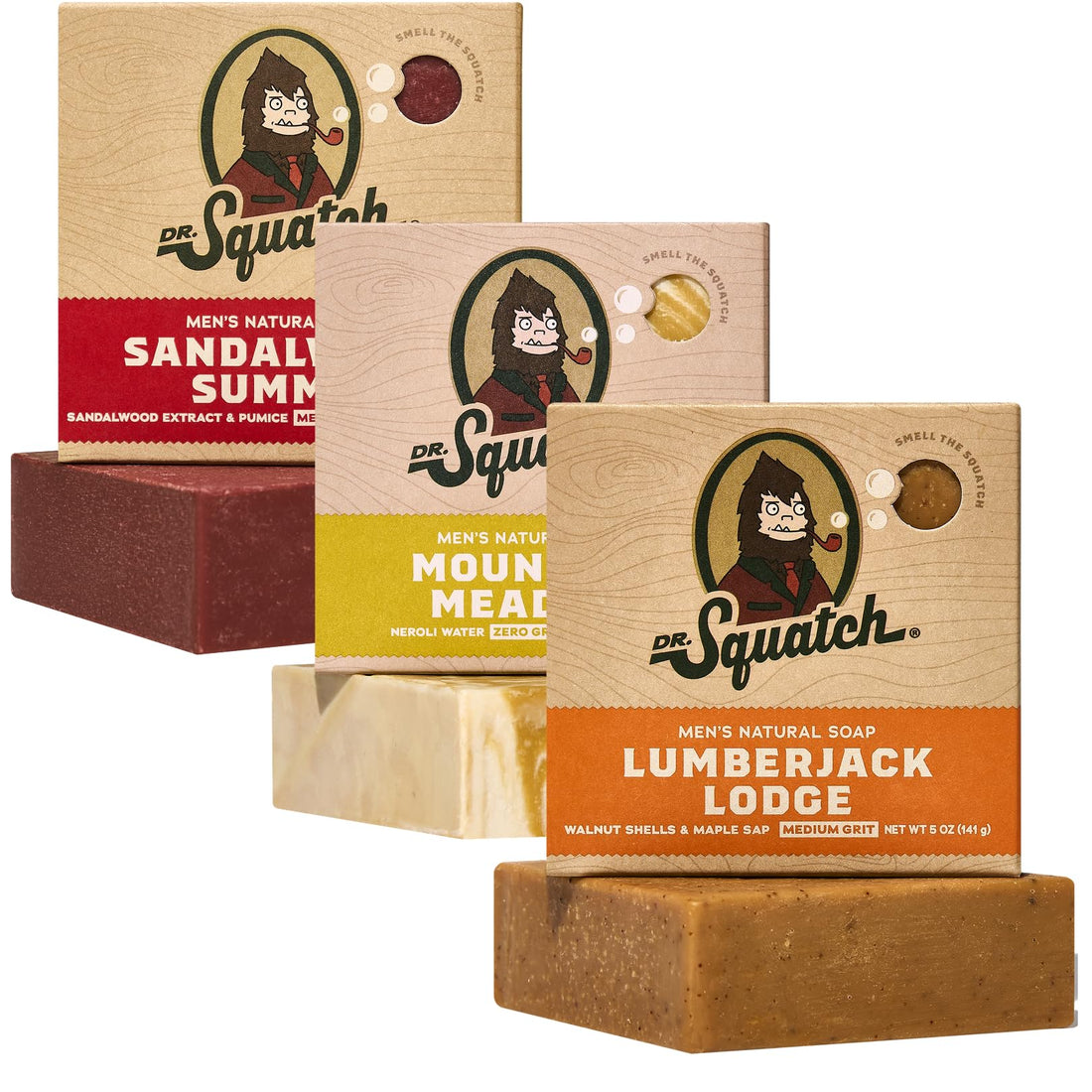 Dr. Squatch Natural Men’s Bar Soap - Cold Process Body Soap Bar with Natural Oils - Gifts for Men - Birchwood Breeze, Fresh Falls & Wood Barrel Bourbon (5 oz, 3-Pack)