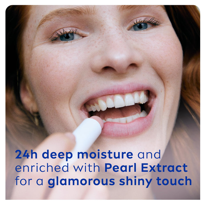 NIVEA Pearly Shine Lip Balm (4.8g), Lip Balm with Shea Butter, Natural Oils and Vitamins, Provides 24h Moisture and a Glamorous Shiny Touch, Nourishing Lip Care Halalzen