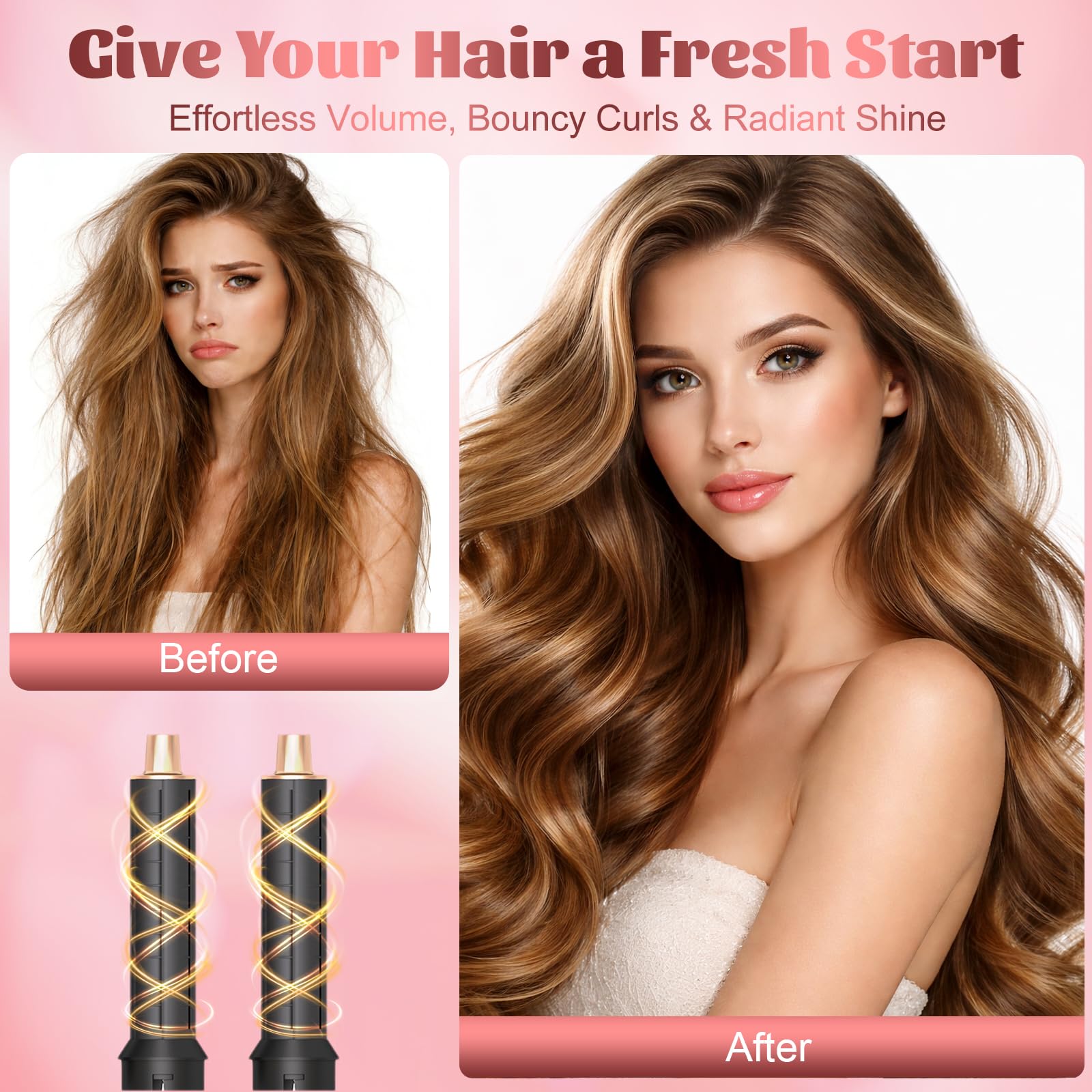 5 in 1 Hair Styler for Woman, Air Curling Wrap, Drying, Curling, Straightening & Volumizing, Hot Air Curler Dryer Brush Tool Set, Curl Styling Tools - Blush Halalzen