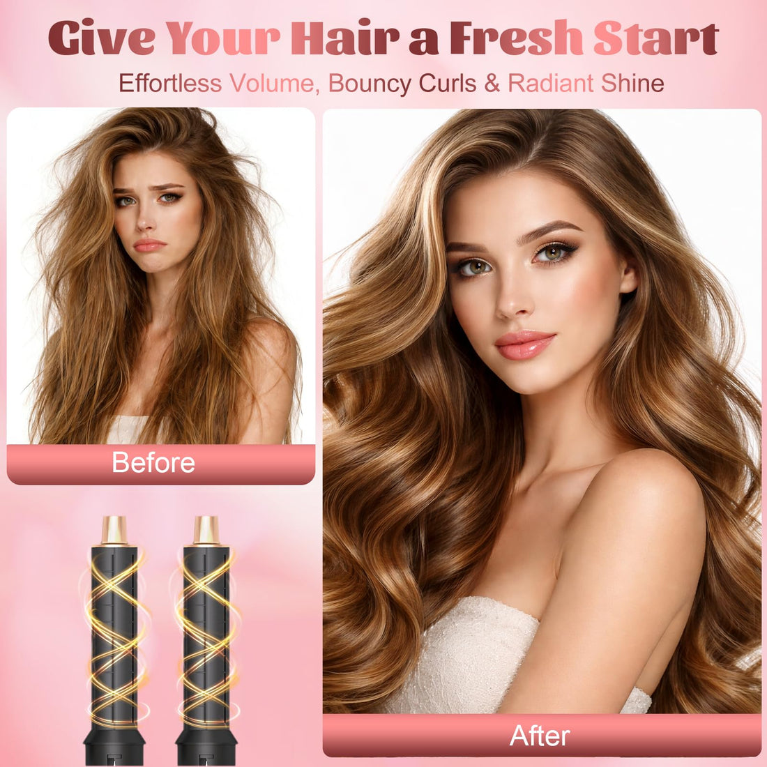 5 in 1 Hair Styler for Woman, Air Curling Wrap, Drying, Curling, Straightening & Volumizing, Hot Air Curler Dryer Brush Tool Set, Curl Styling Tools - Blush Halalzen