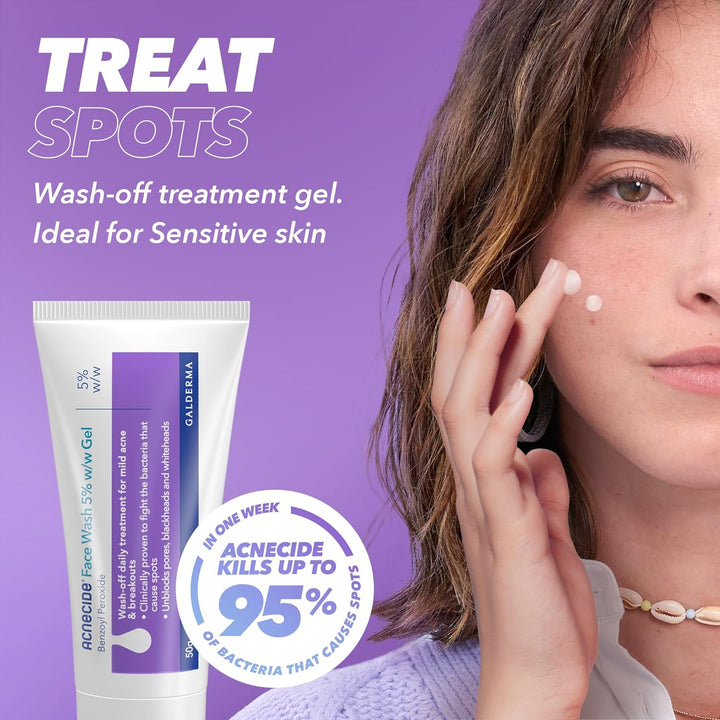 Acnecide Face Wash Gel 5% Benzoyl Peroxide Acne Treatment for Spot-Prone Skin 50g Halalzen