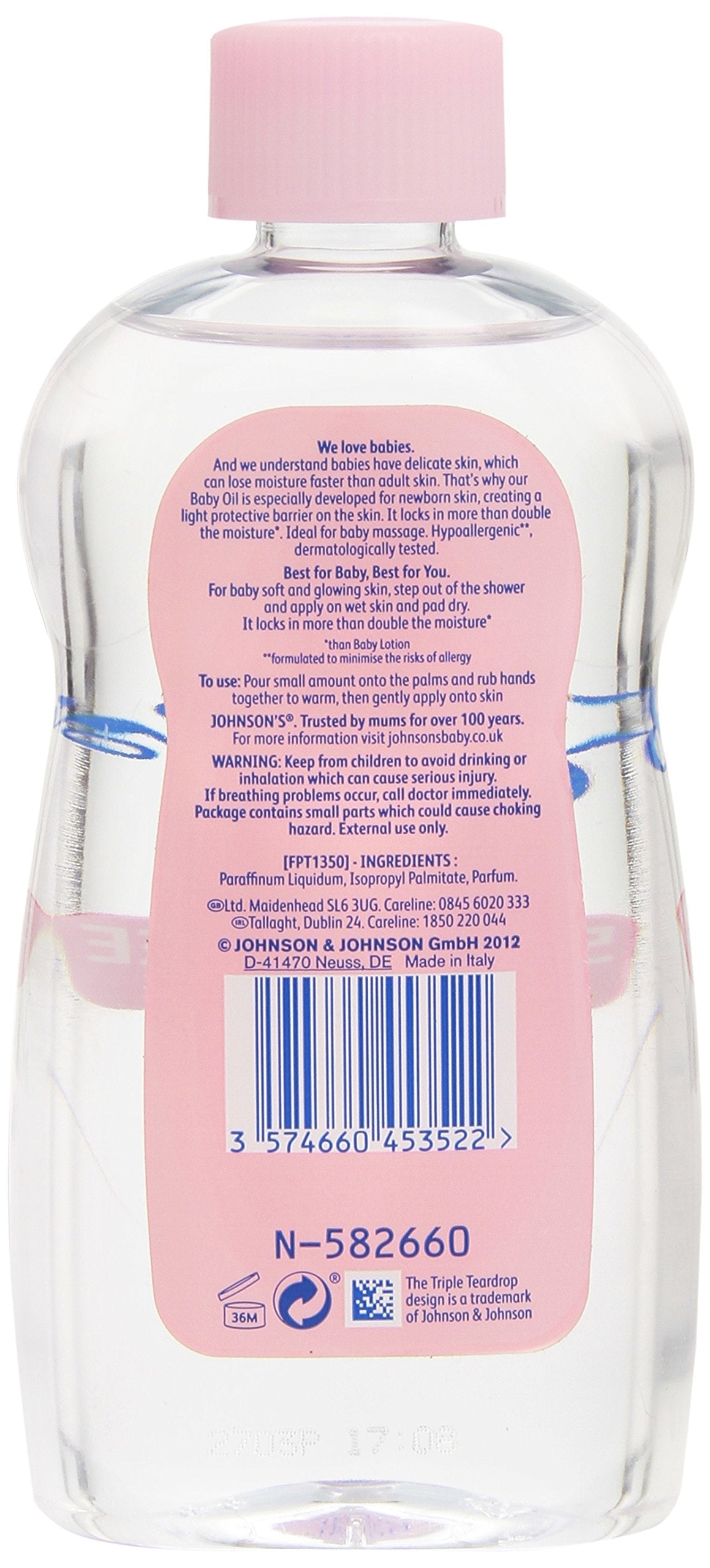 Johnson's Baby Baby Oil, Pink, 500 ml (Pack of 2) Halalzen